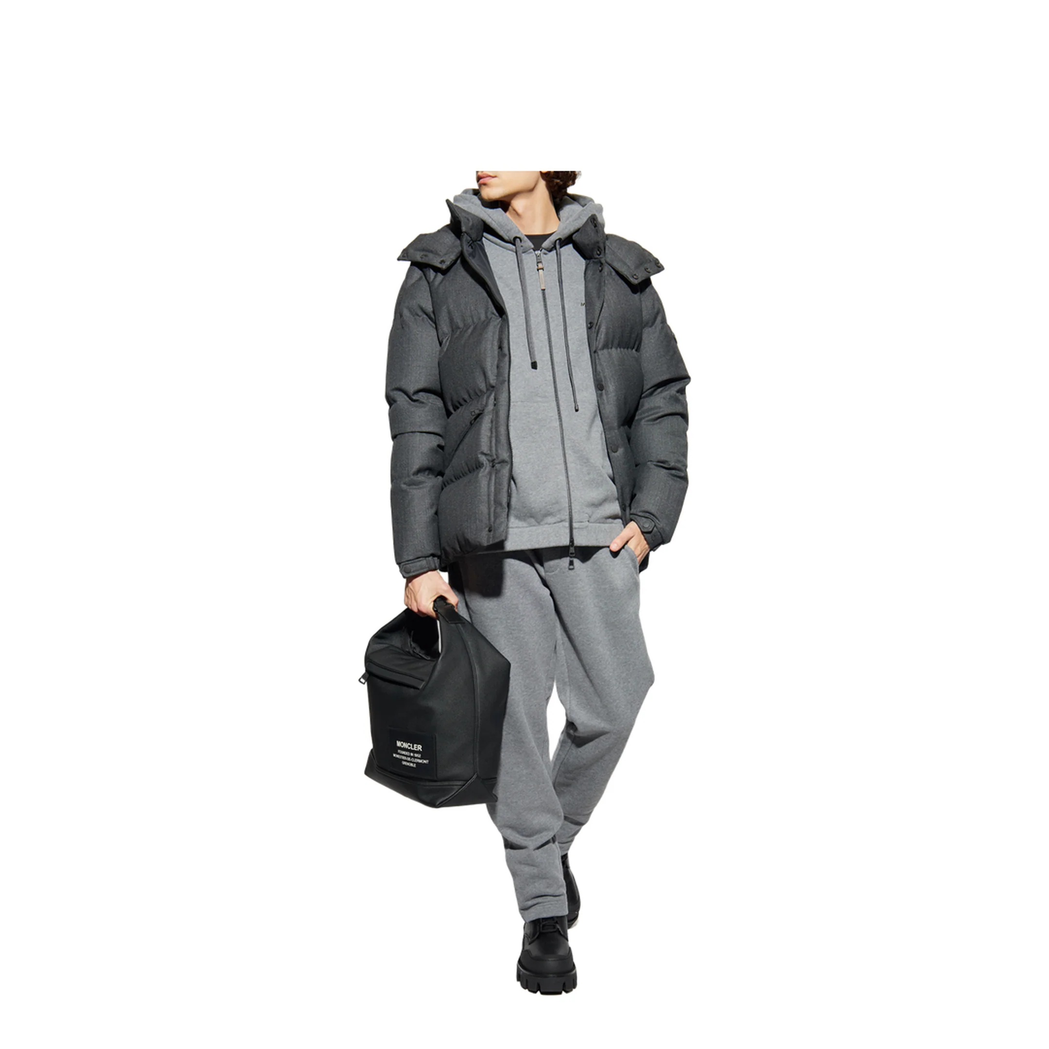 Dark Gray Leather Logo Cotton Blend Zip-Up Hoodie - Image 2
