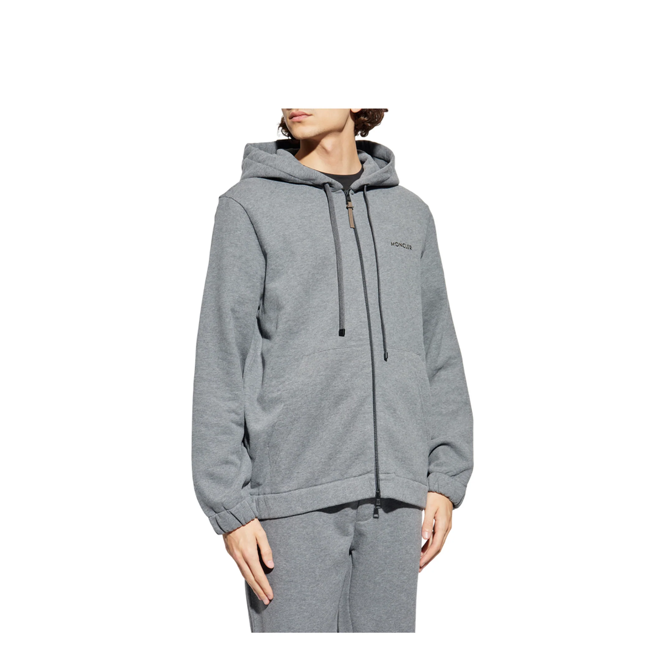 Dark Gray Leather Logo Cotton Blend Zip-Up Hoodie - Image 3