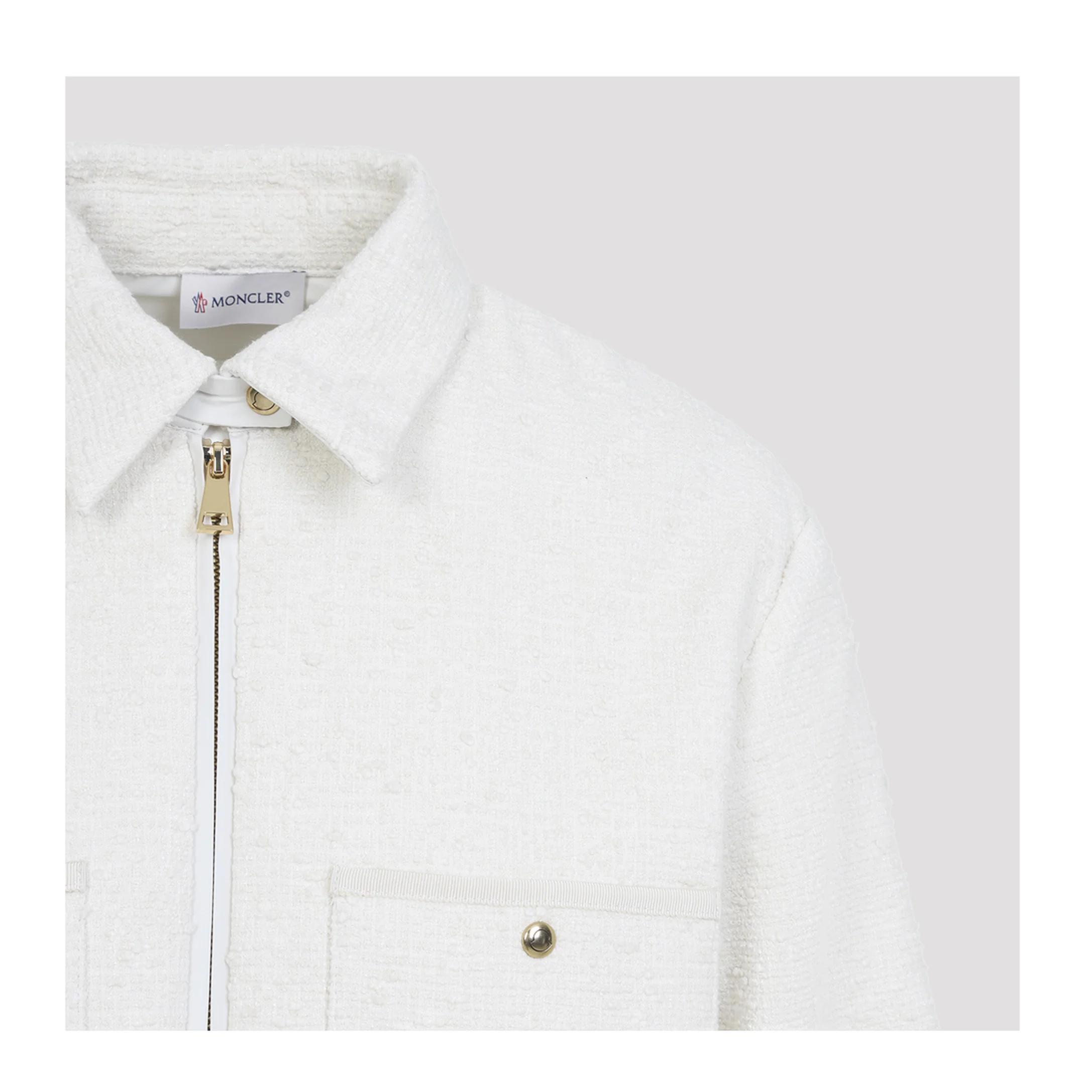 Cotton Blend Bouclé Down Shirt Jacket - Ivory - Image 3