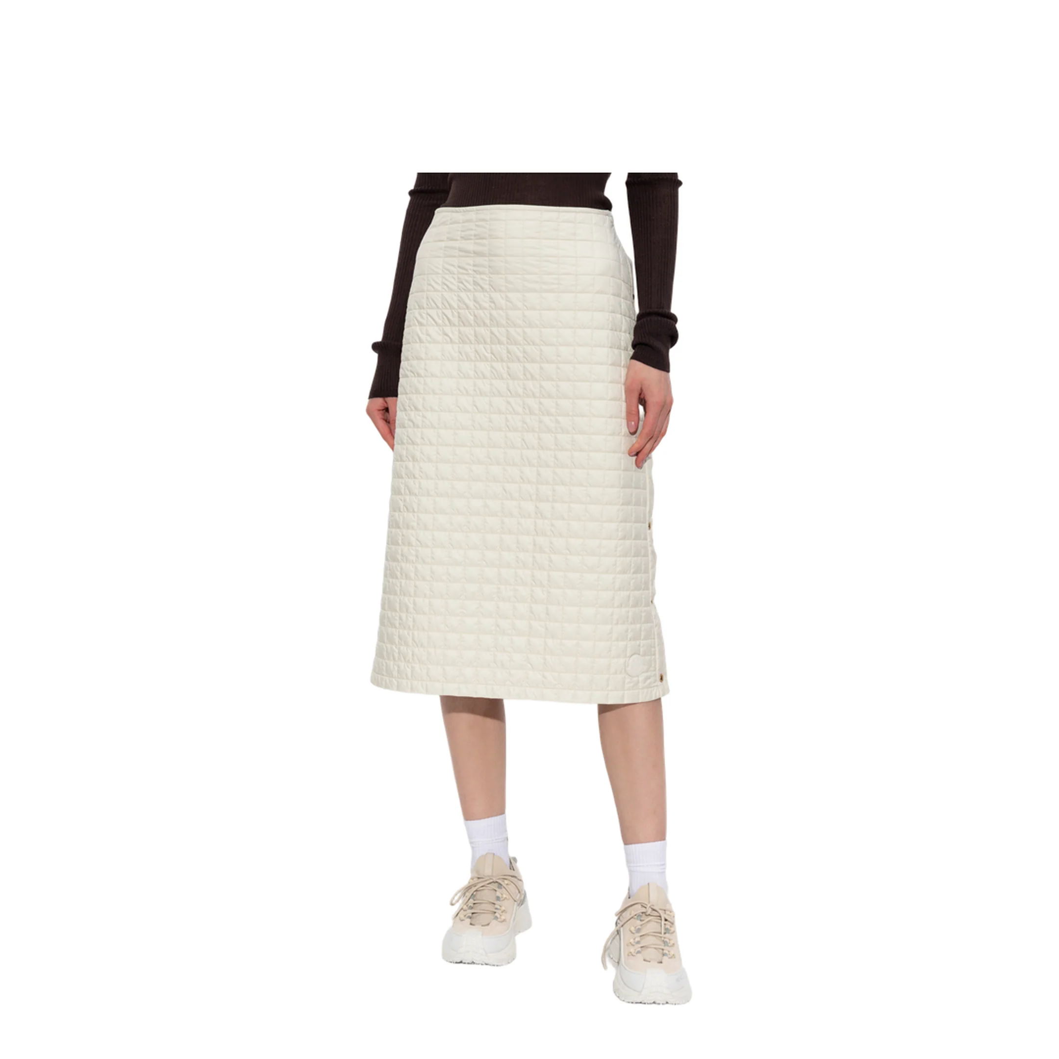 Light Beige Square-Quilted Padded Midi Skirt - Image 3