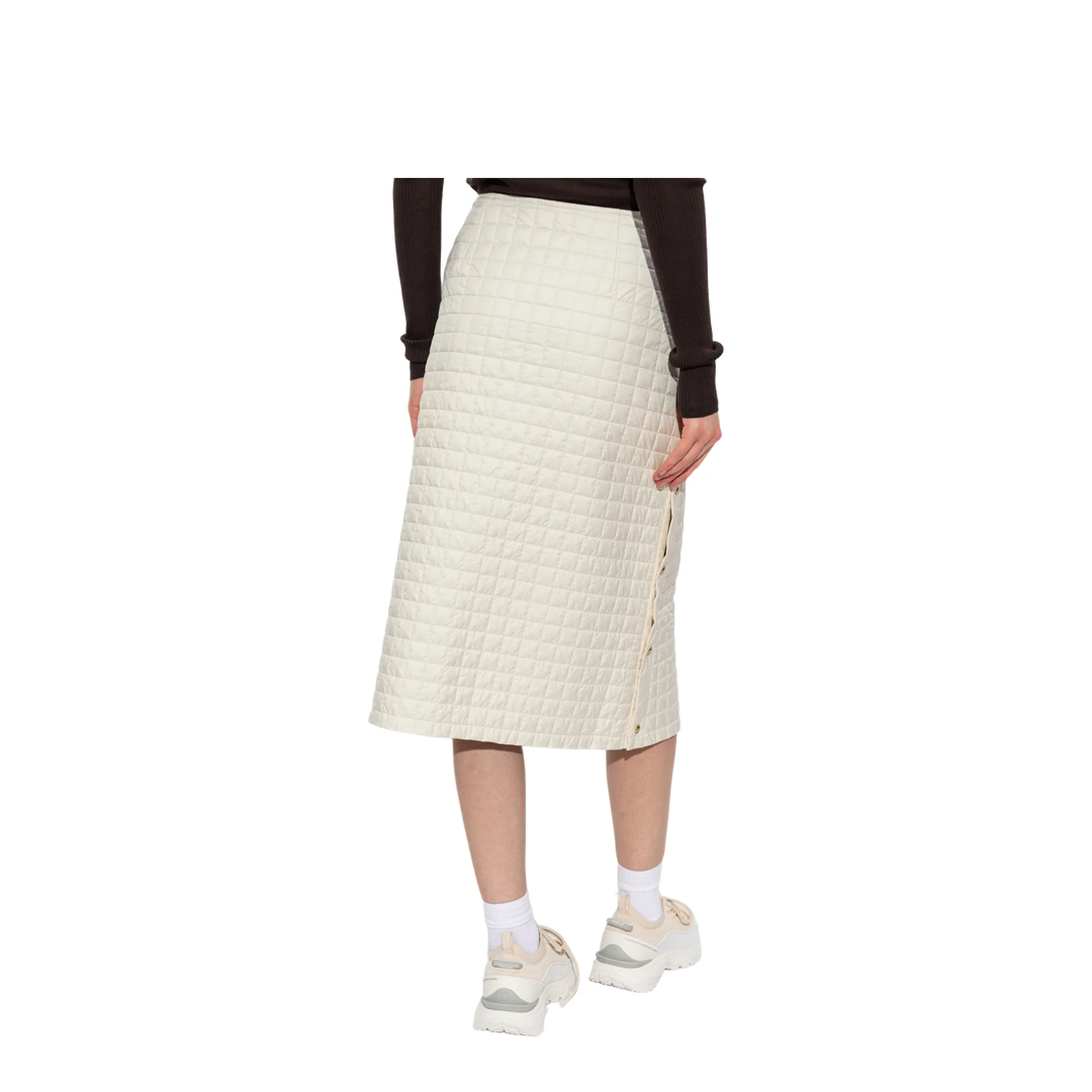 Light Beige Square-Quilted Padded Midi Skirt - Image 4