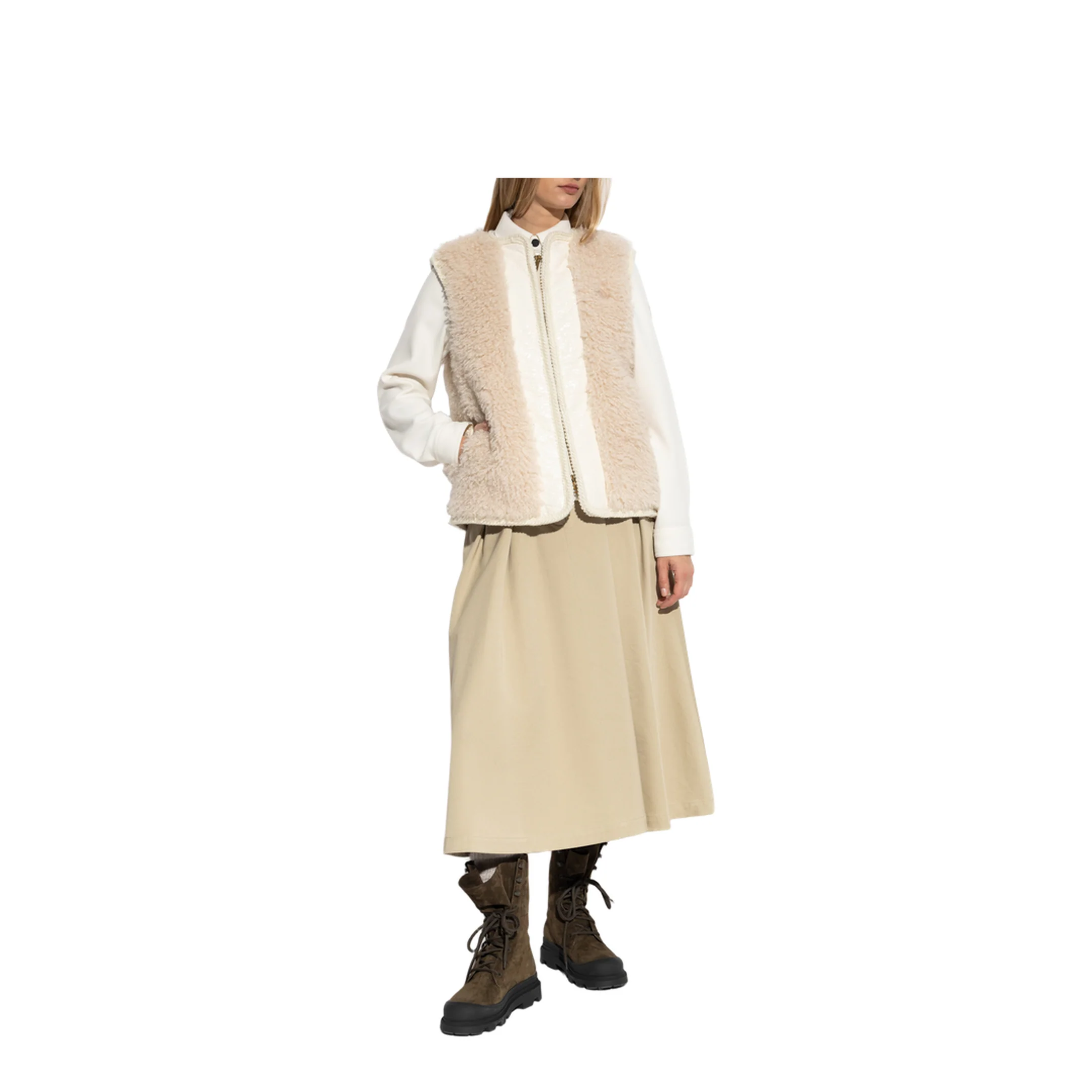 Light Beige Tournel Teddy Padded Gilet - Image 2