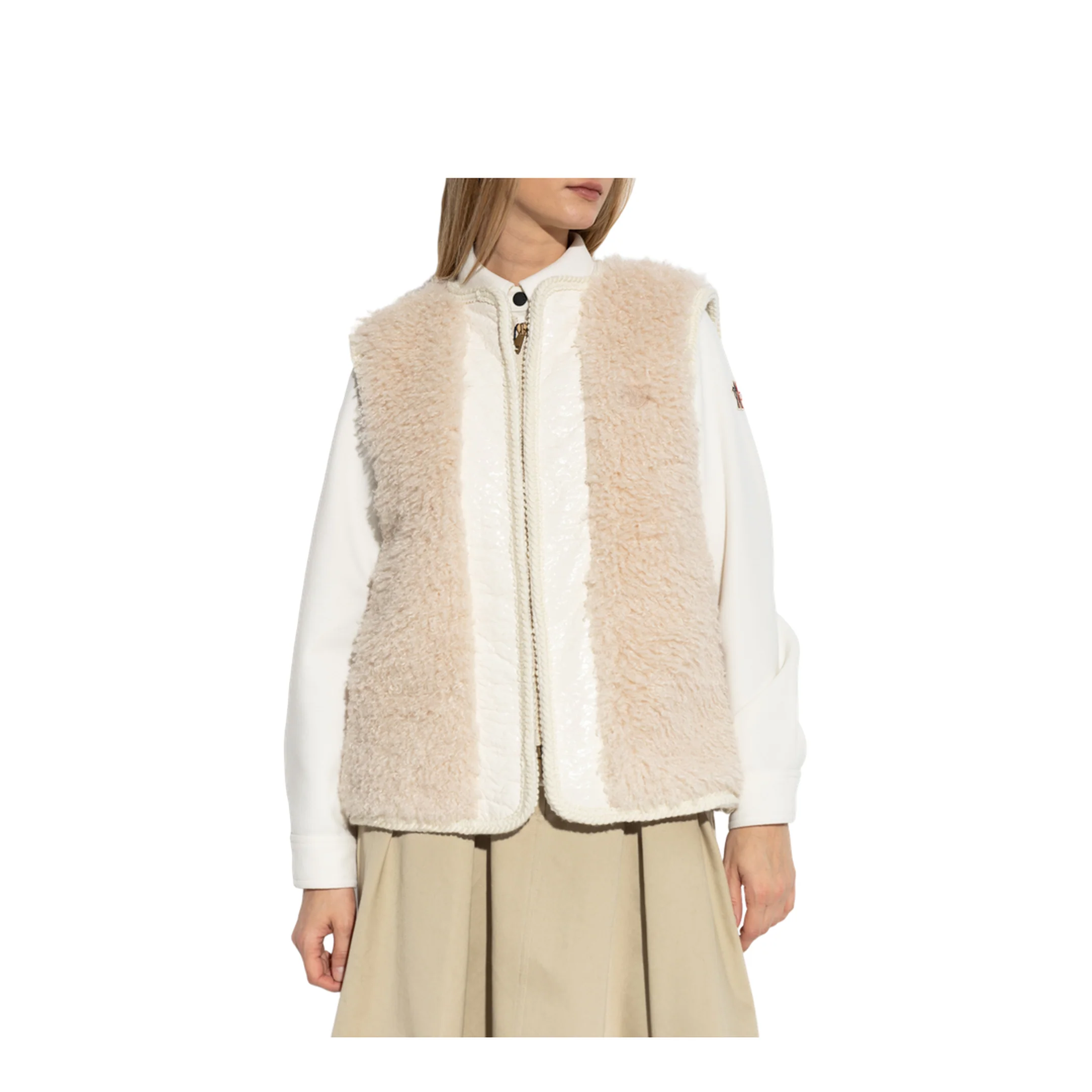Light Beige Tournel Teddy Padded Gilet - Image 3