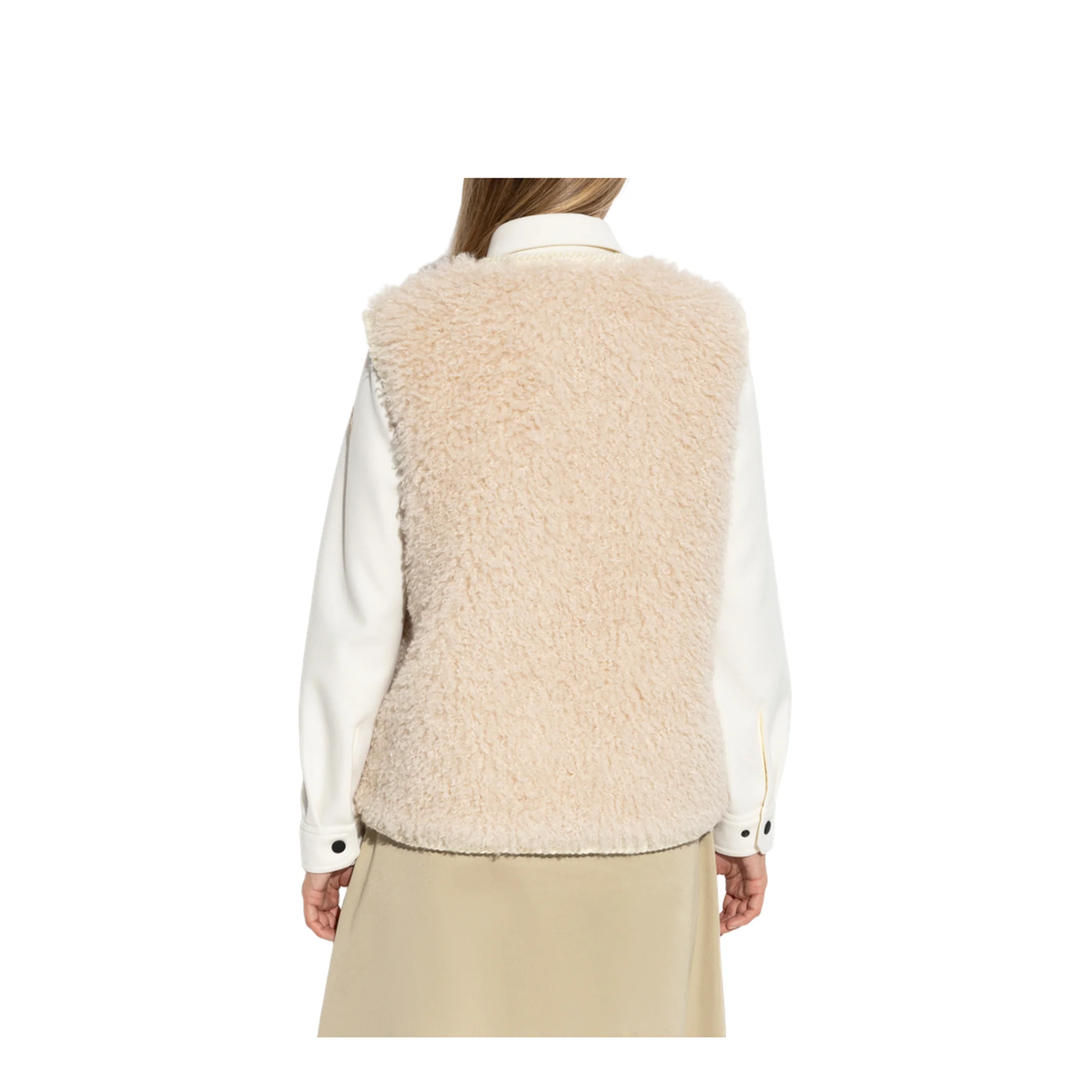 Light Beige Tournel Teddy Padded Gilet - Image 4