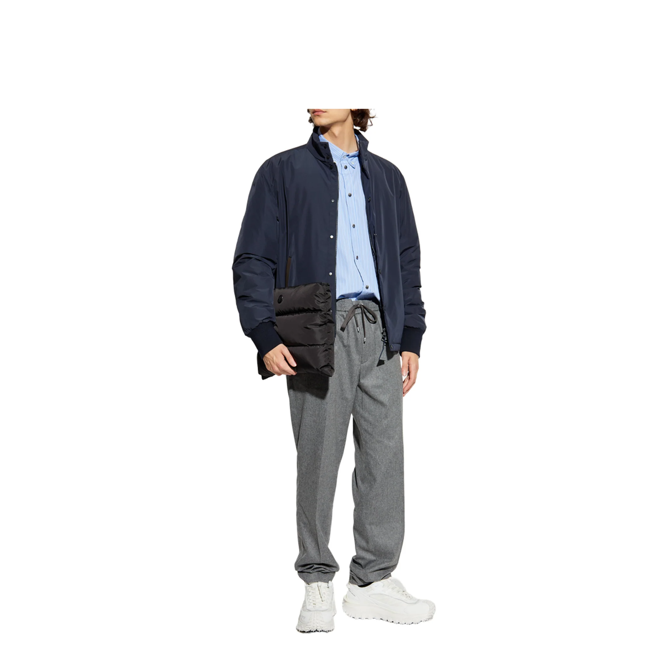 Navy Blue Lanques Leather-Trimmed Short Down Jacket - Image 2