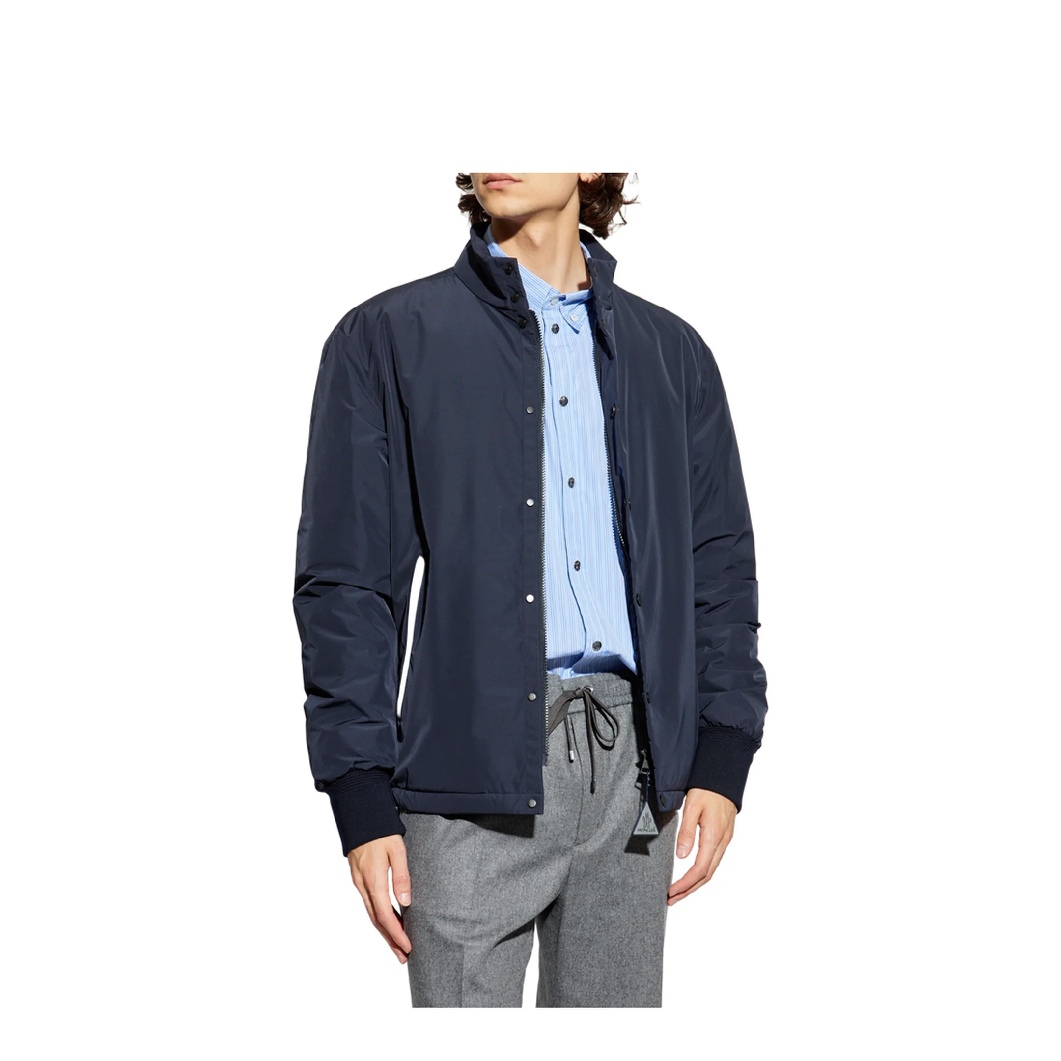 Navy Blue Lanques Leather-Trimmed Short Down Jacket - Image 3