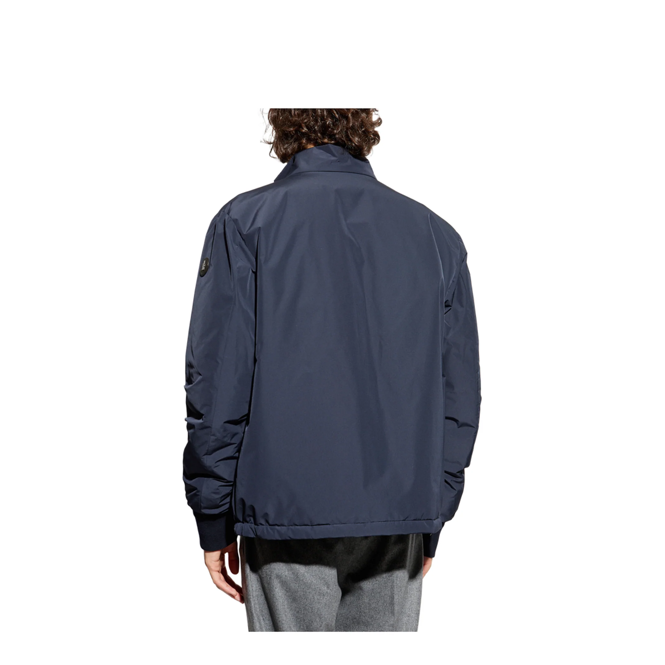 Navy Blue Lanques Leather-Trimmed Short Down Jacket - Image 4