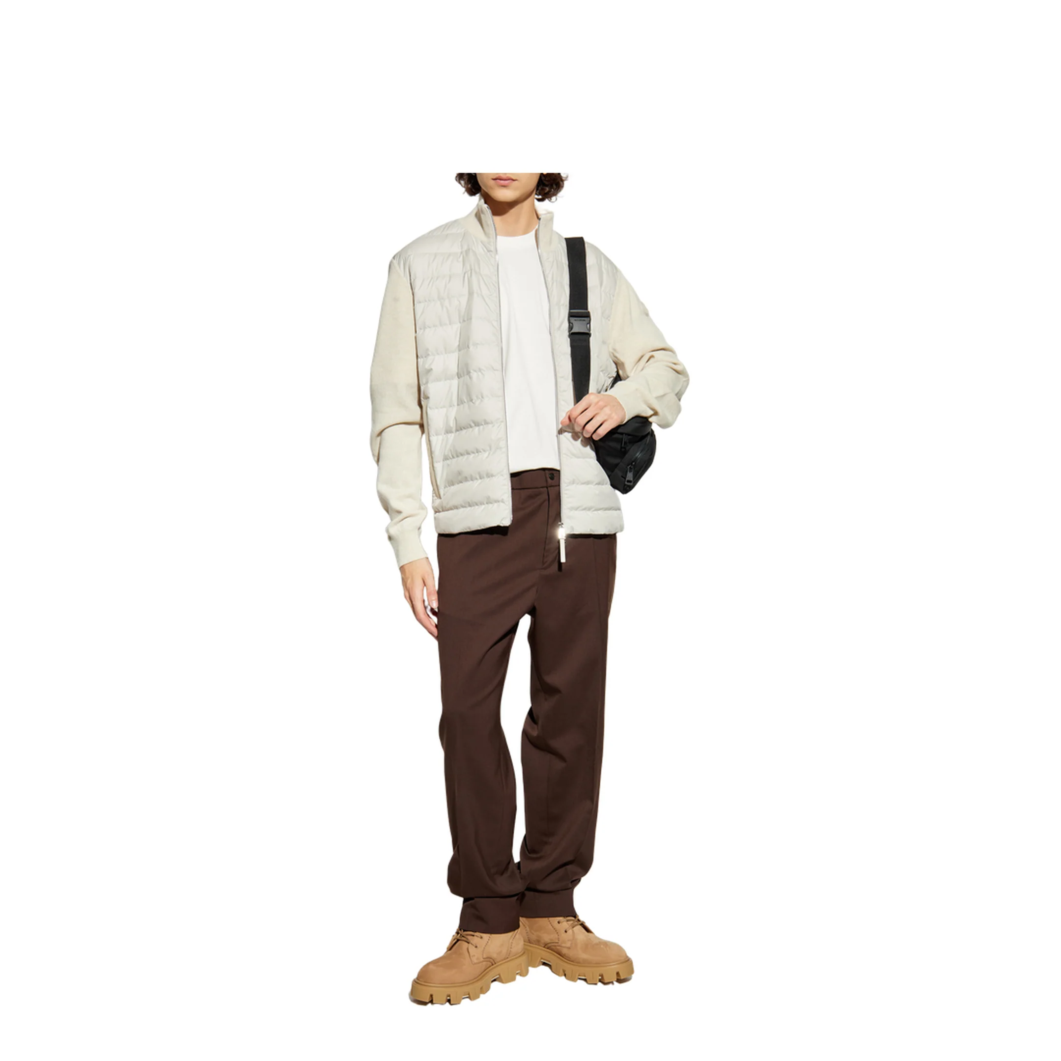 White Padded Wool & Cashmere Zip-Up Cardigan - Image 3