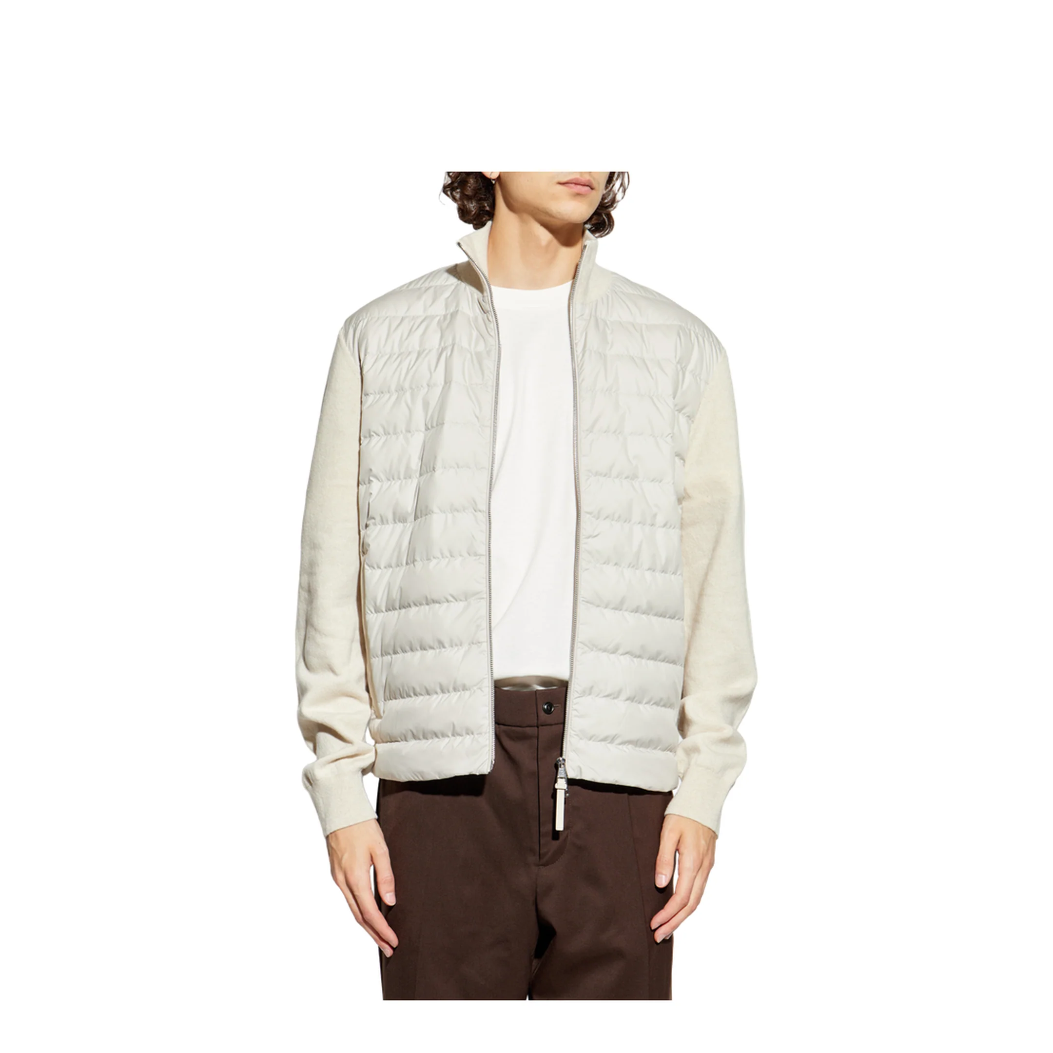 White Padded Wool & Cashmere Zip-Up Cardigan - Image 4