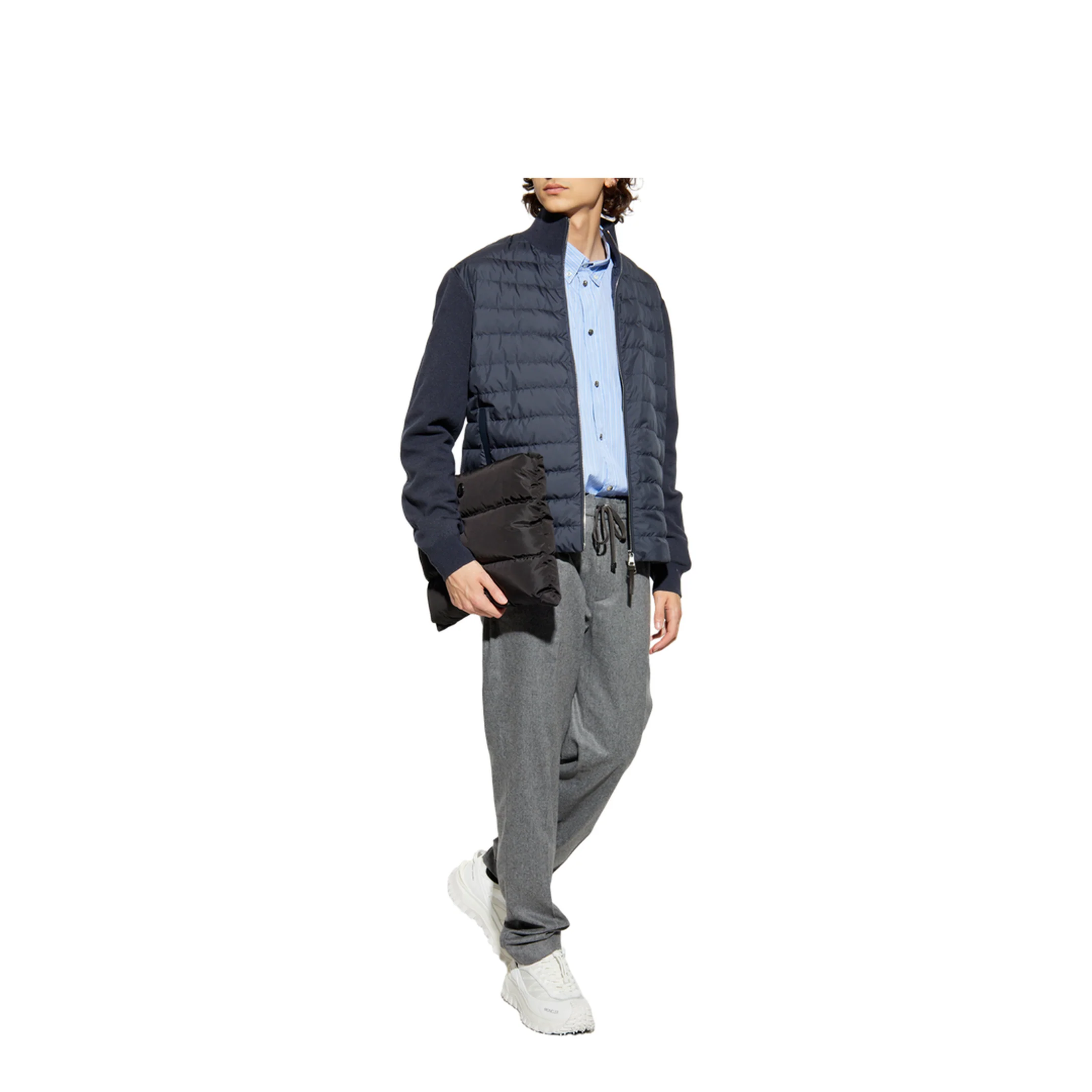 Blue Padded Wool & Cashmere Zip-Up Cardigan - Image 2