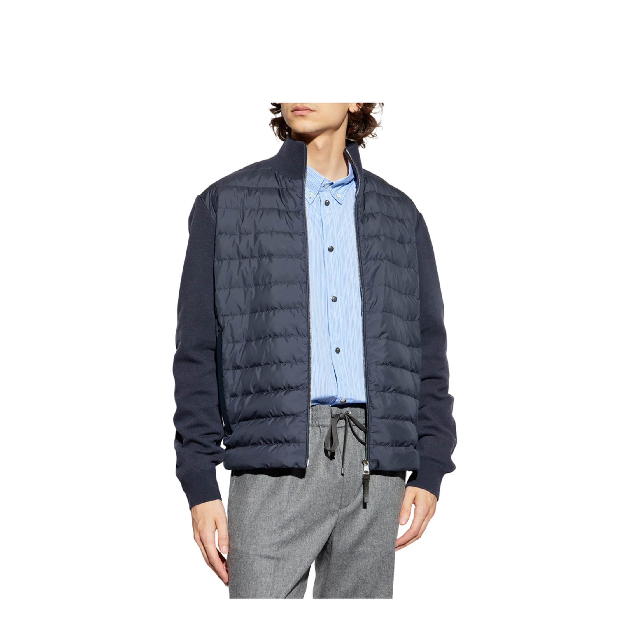 Blue Padded Wool & Cashmere Zip-Up Cardigan - Image 3