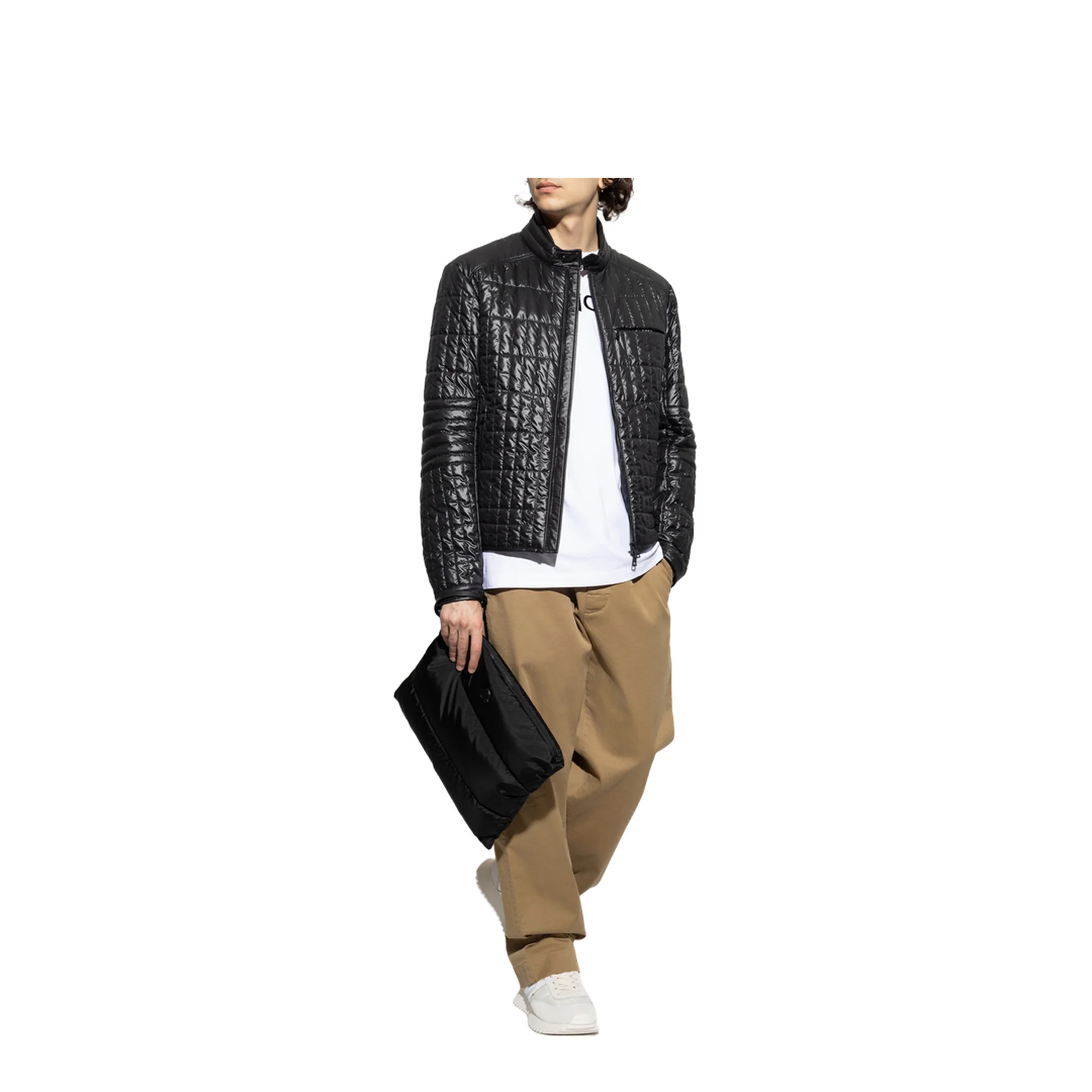 Black Lasne Vertical-Quilted Padded Biker Jacket - Image 2