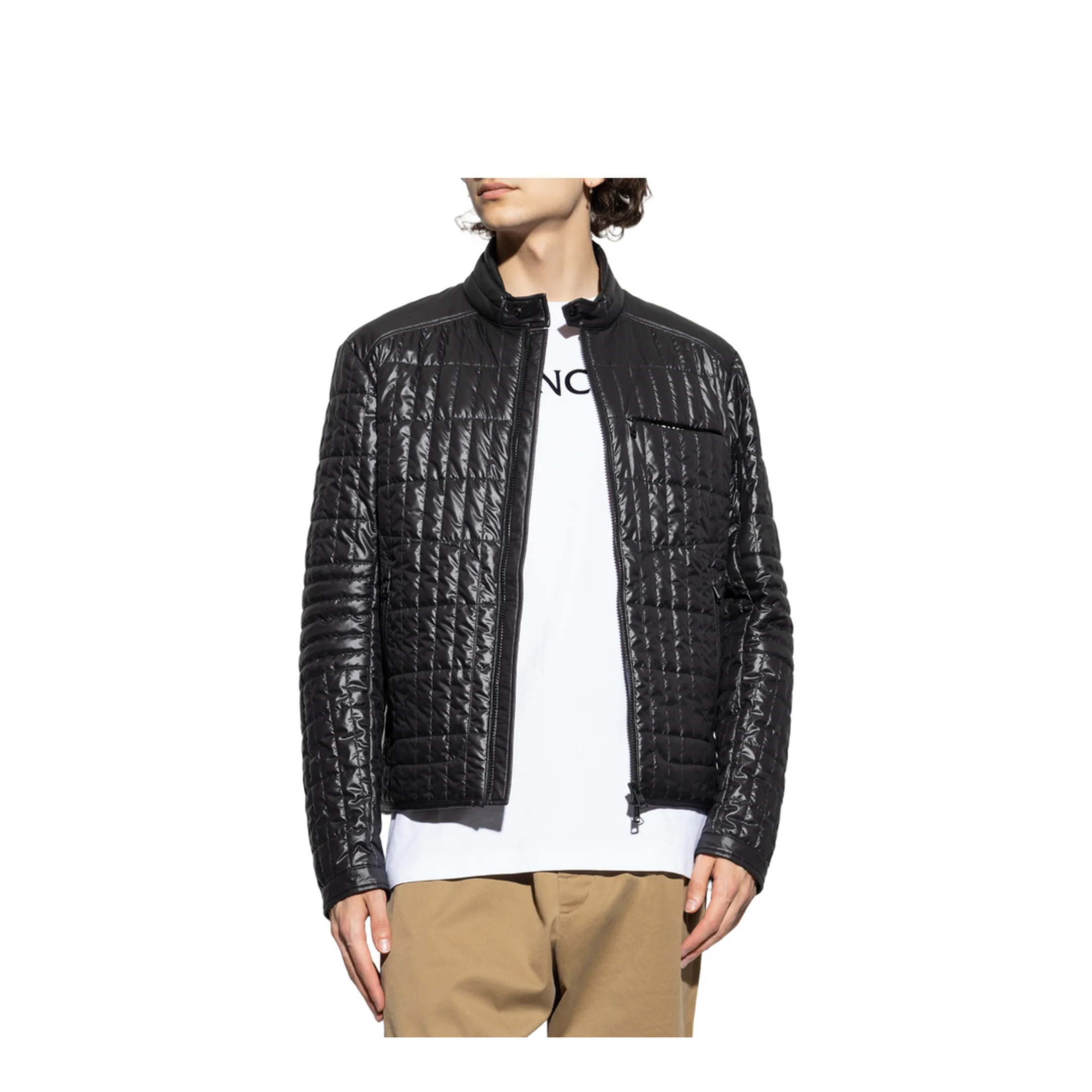 Black Lasne Vertical-Quilted Padded Biker Jacket - Image 3