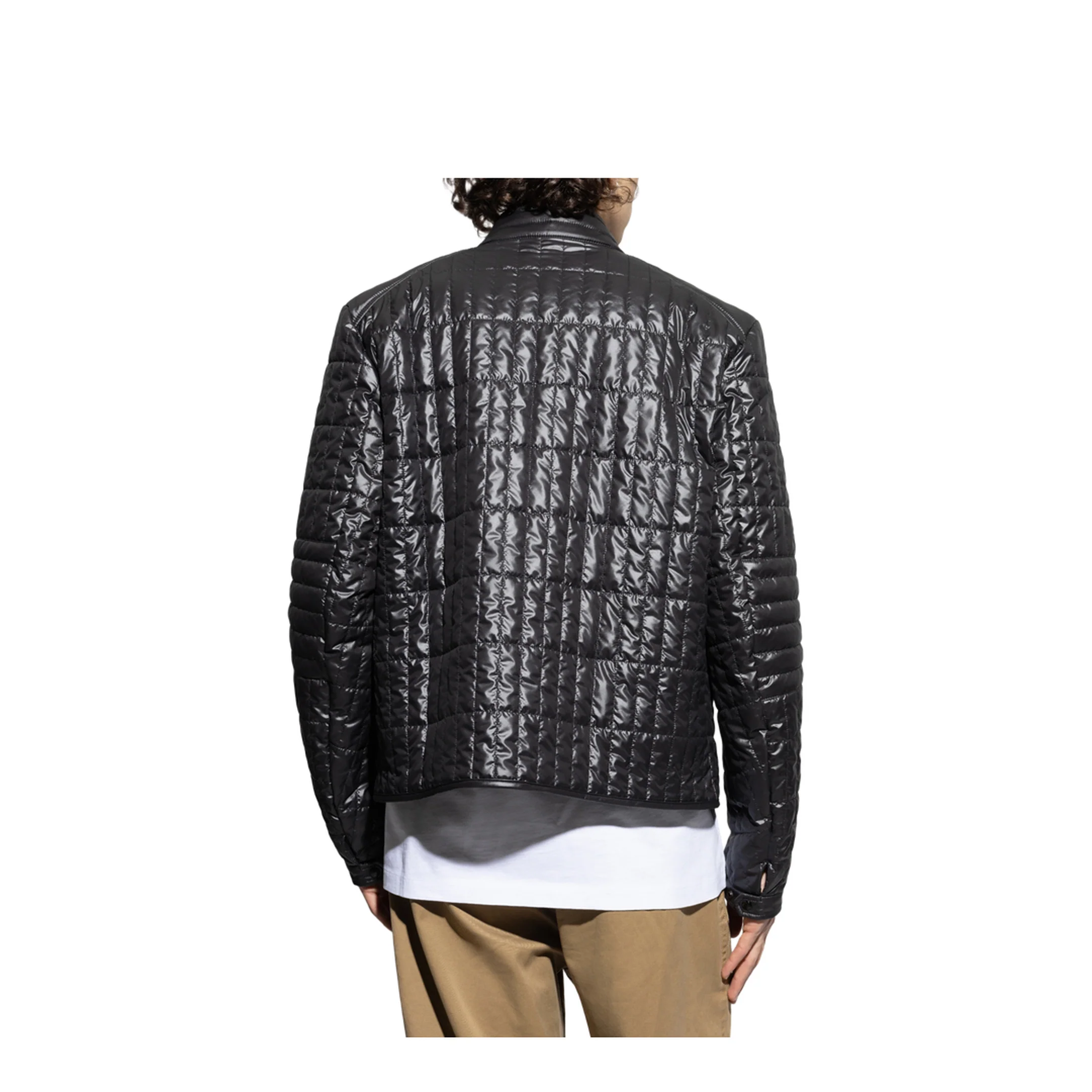 Black Lasne Vertical-Quilted Padded Biker Jacket - Image 4