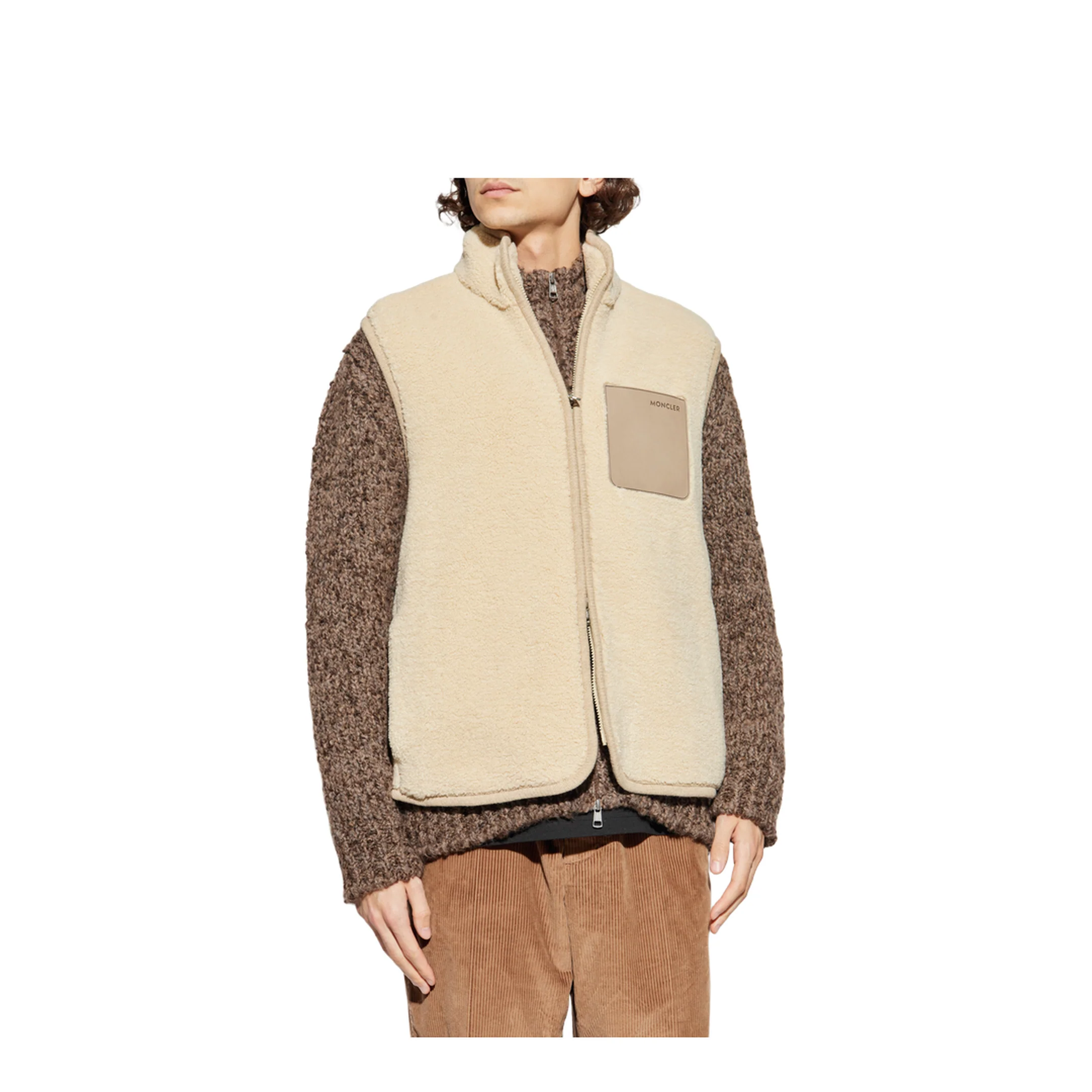 Beige Nubuck Trimmed Teddy Gilet - Image 3