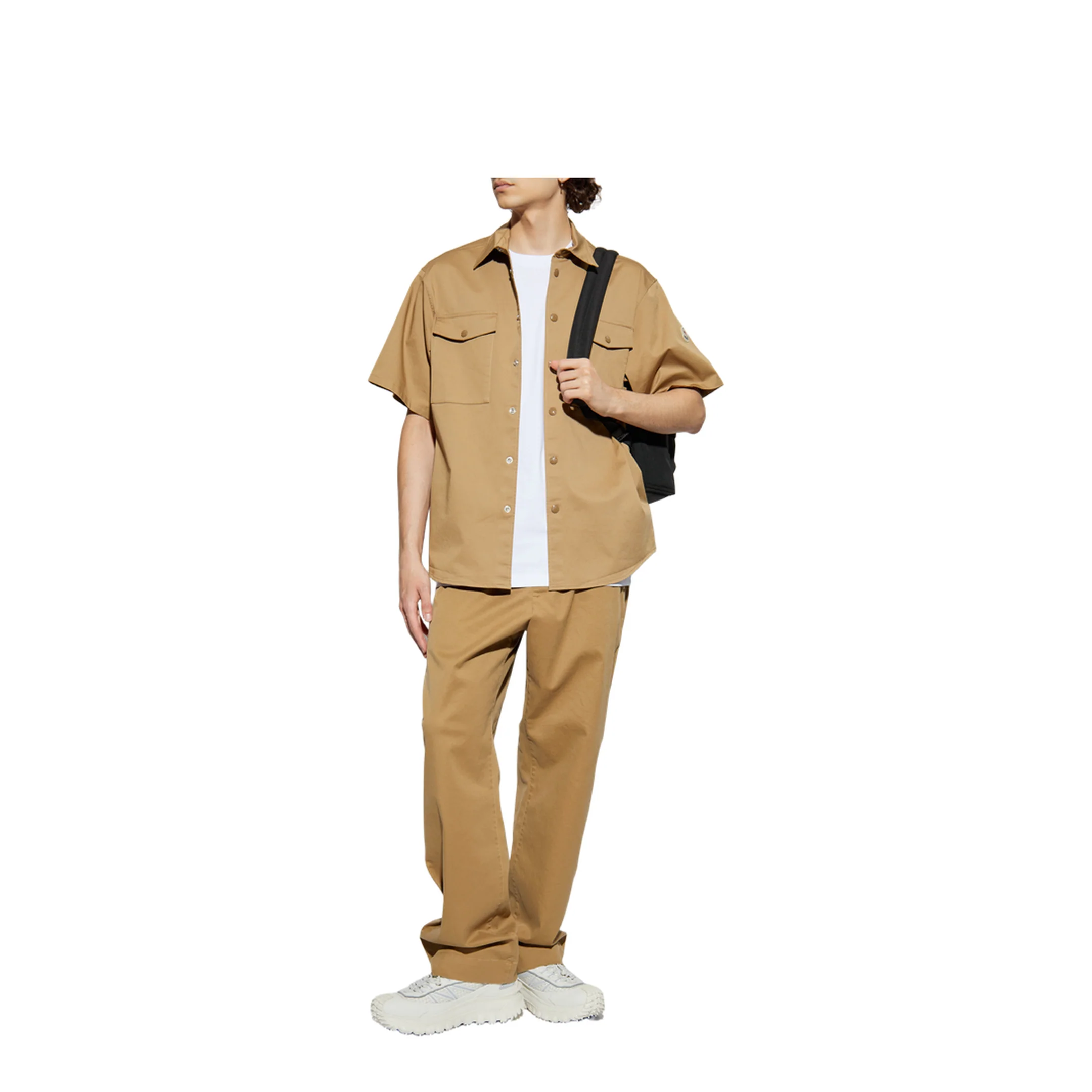 Beige Cotton Gabardine Short Sleeve Shirt - Image 2