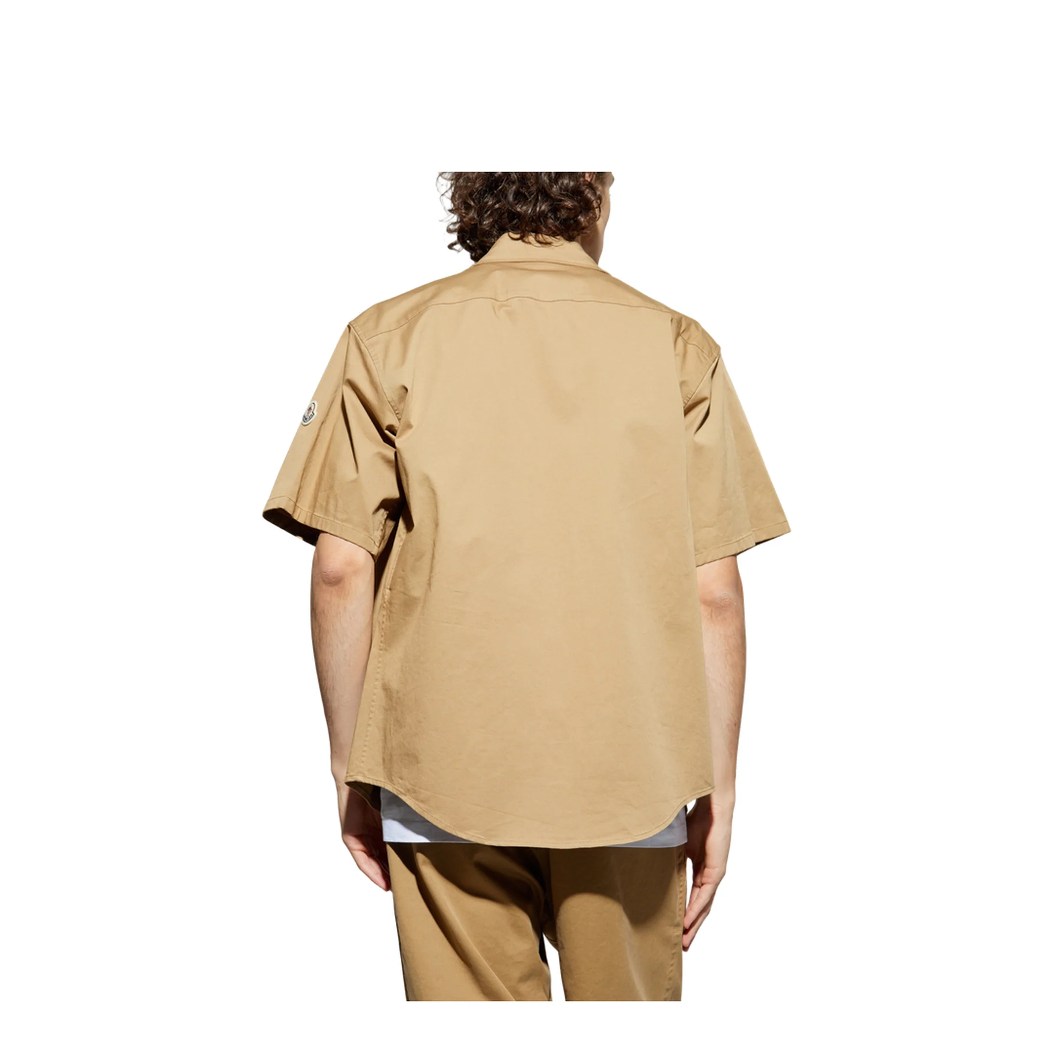 Beige Cotton Gabardine Short Sleeve Shirt - Image 4