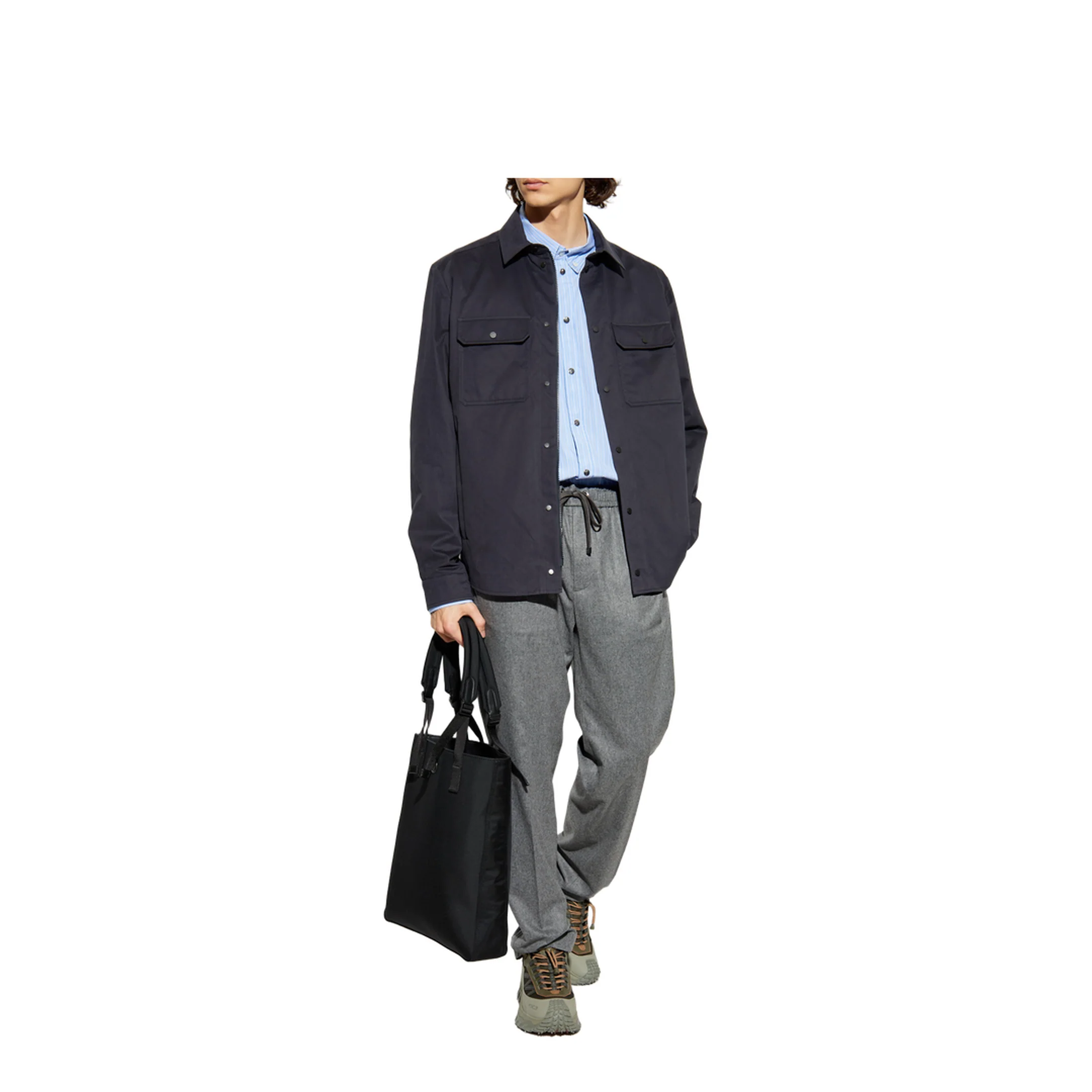 Navy Blue Cotton Gabardine Long Sleeve Shirt - Image 2