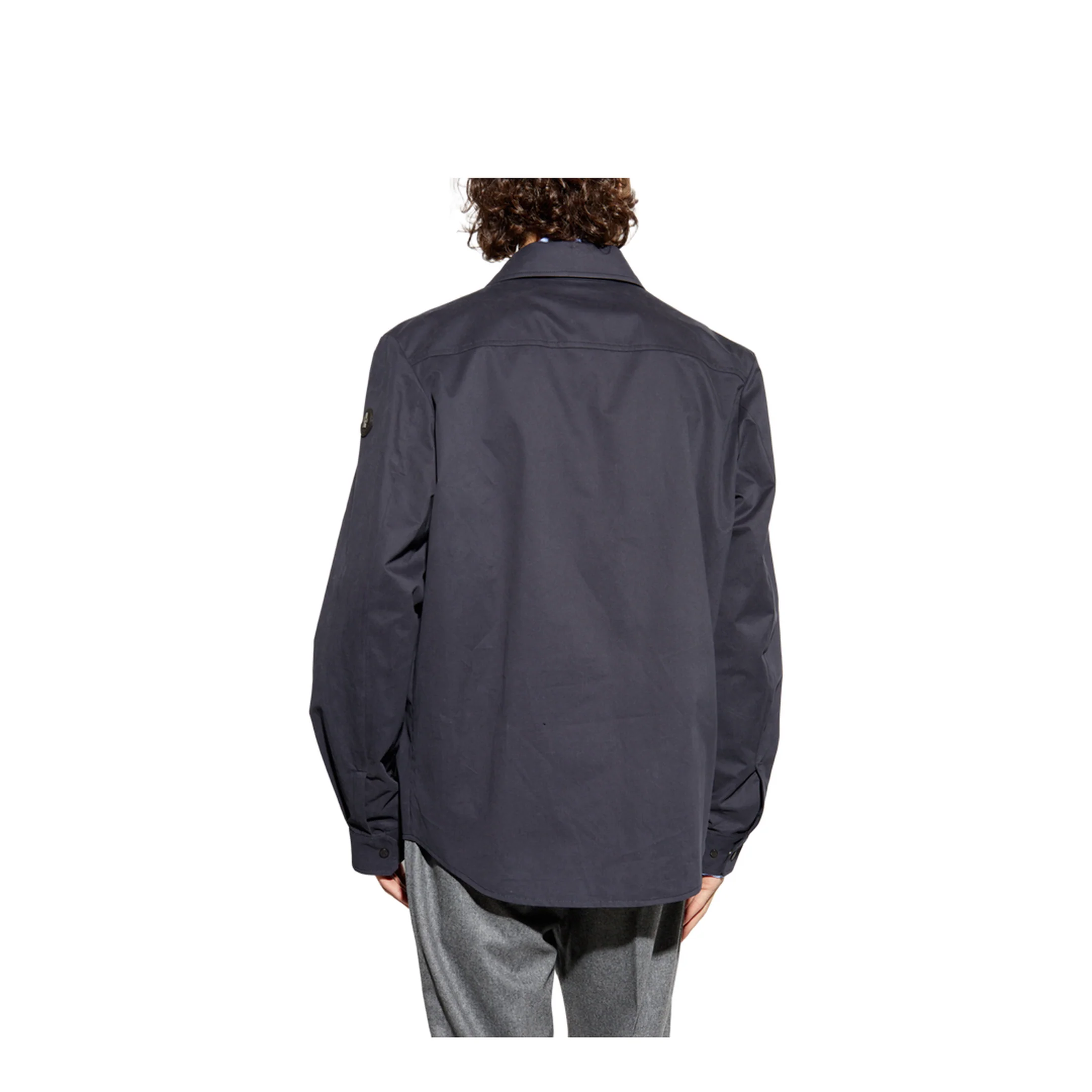Navy Blue Cotton Gabardine Long Sleeve Shirt - Image 4