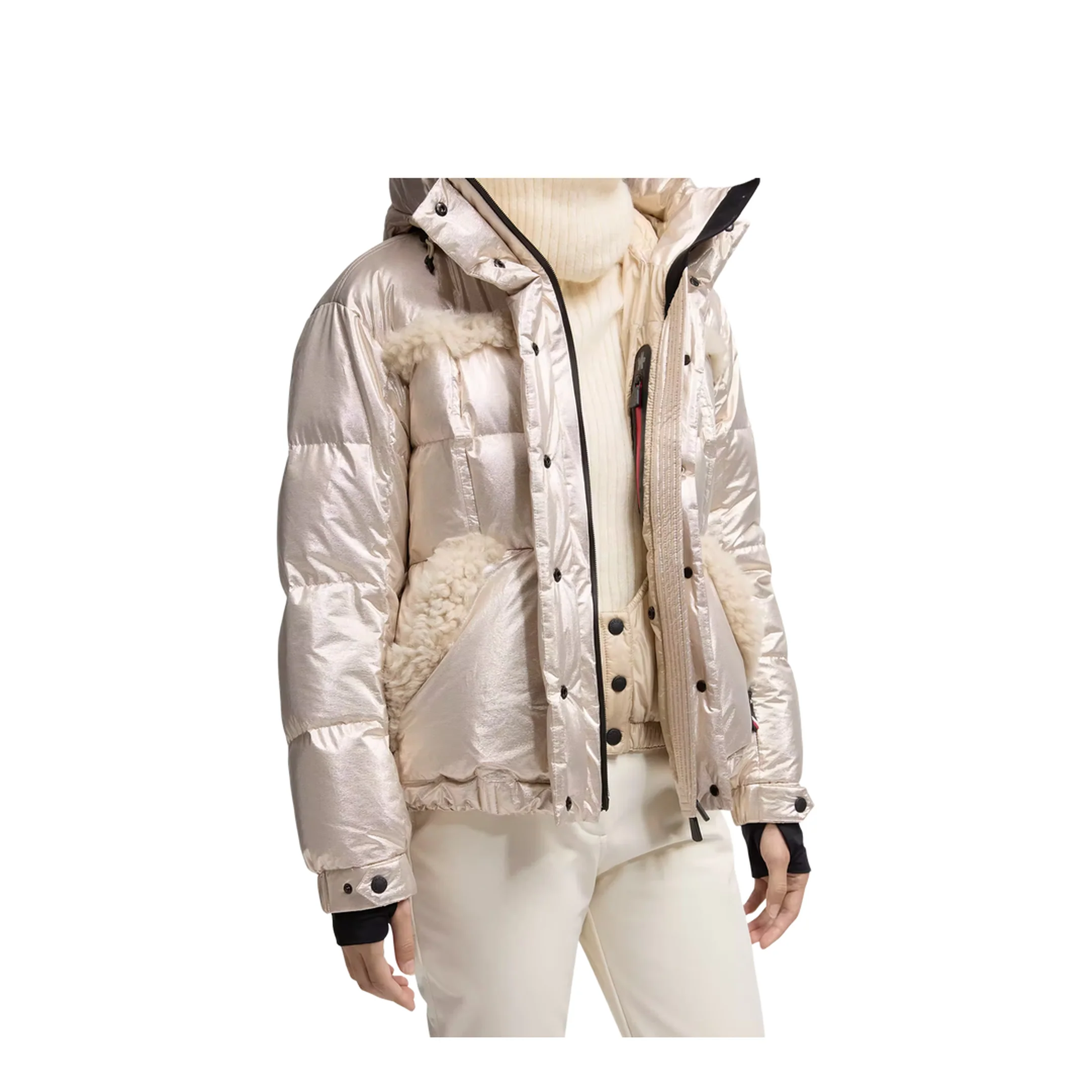 Metallic Ski Jacket With Shearling Hood - Image 8