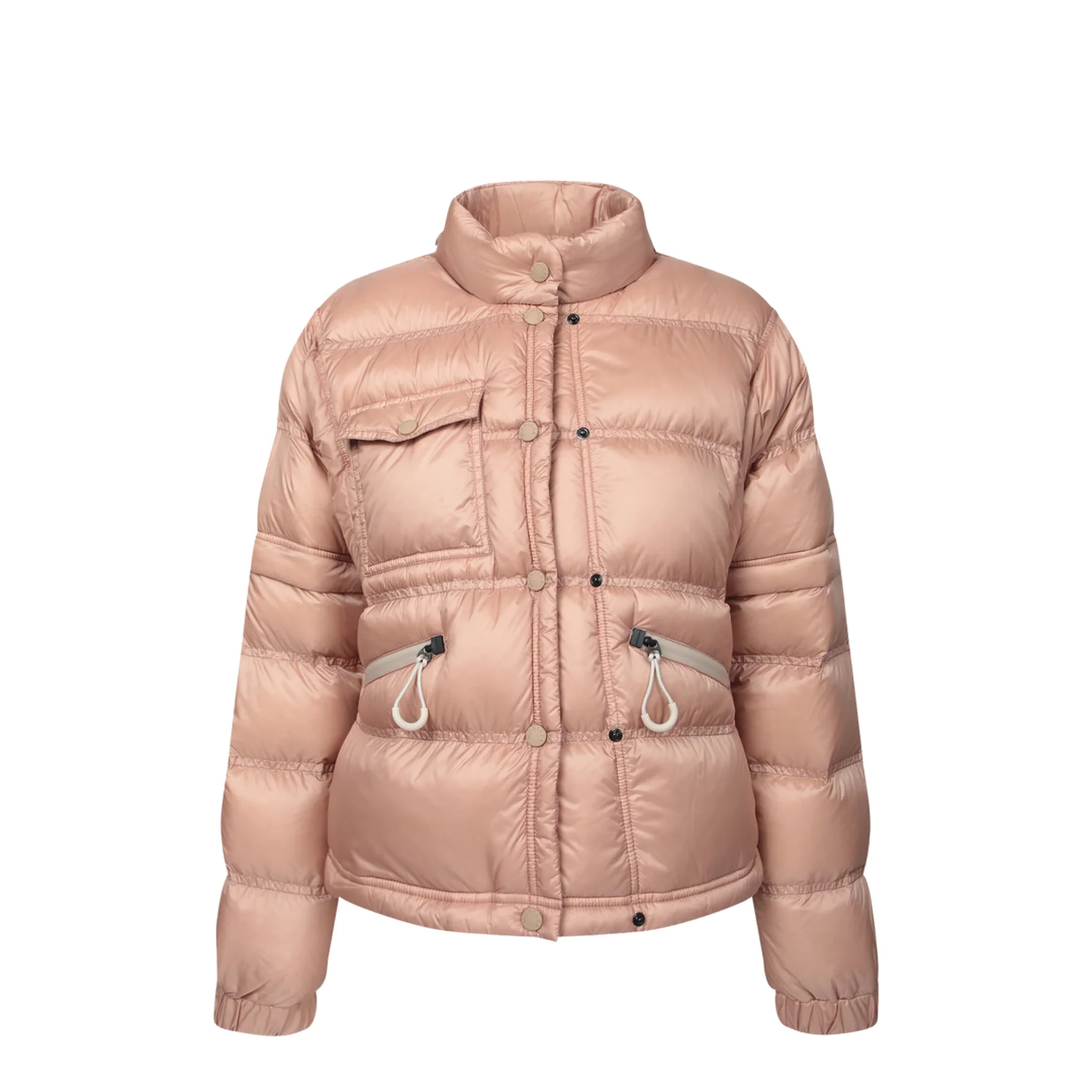Quilted High Collar Zippered Pockets Jacket - Image 3