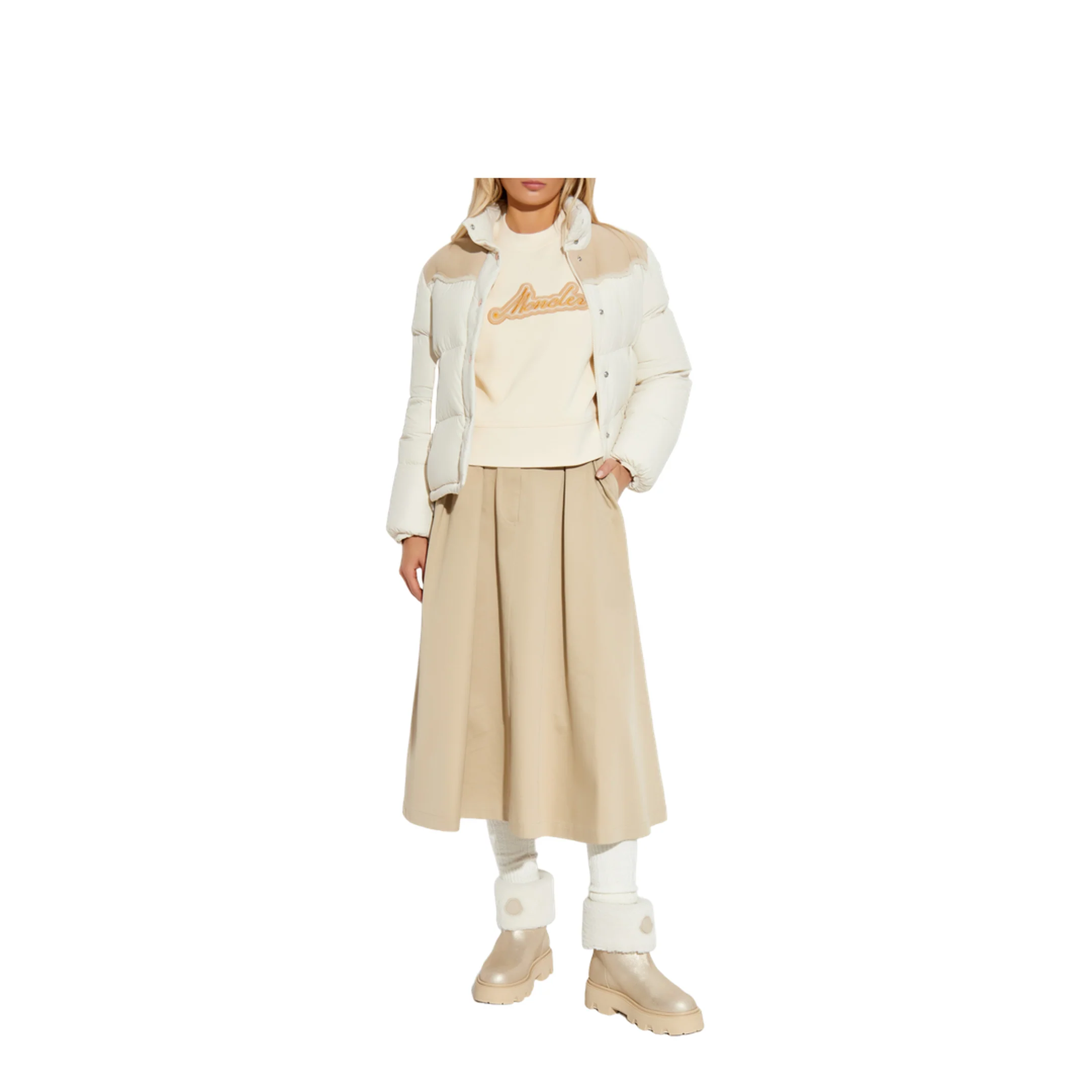 White Angelys Suede-Trimmed Short Down Jacket - Image 2
