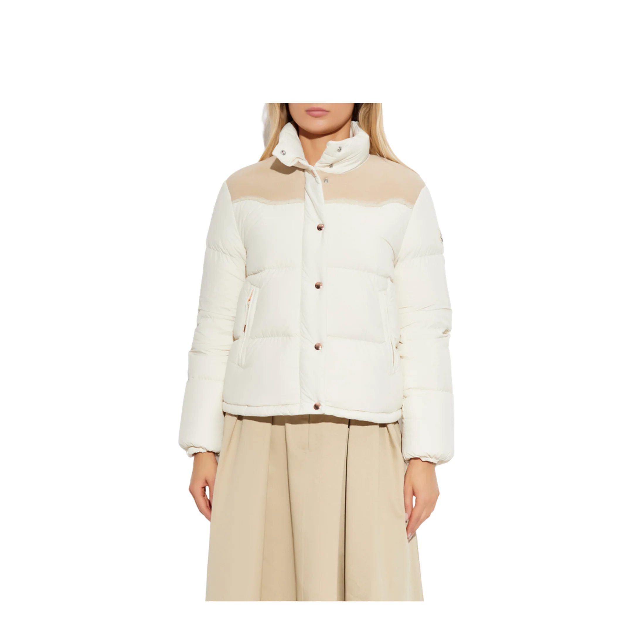 White Angelys Suede-Trimmed Short Down Jacket - Image 3