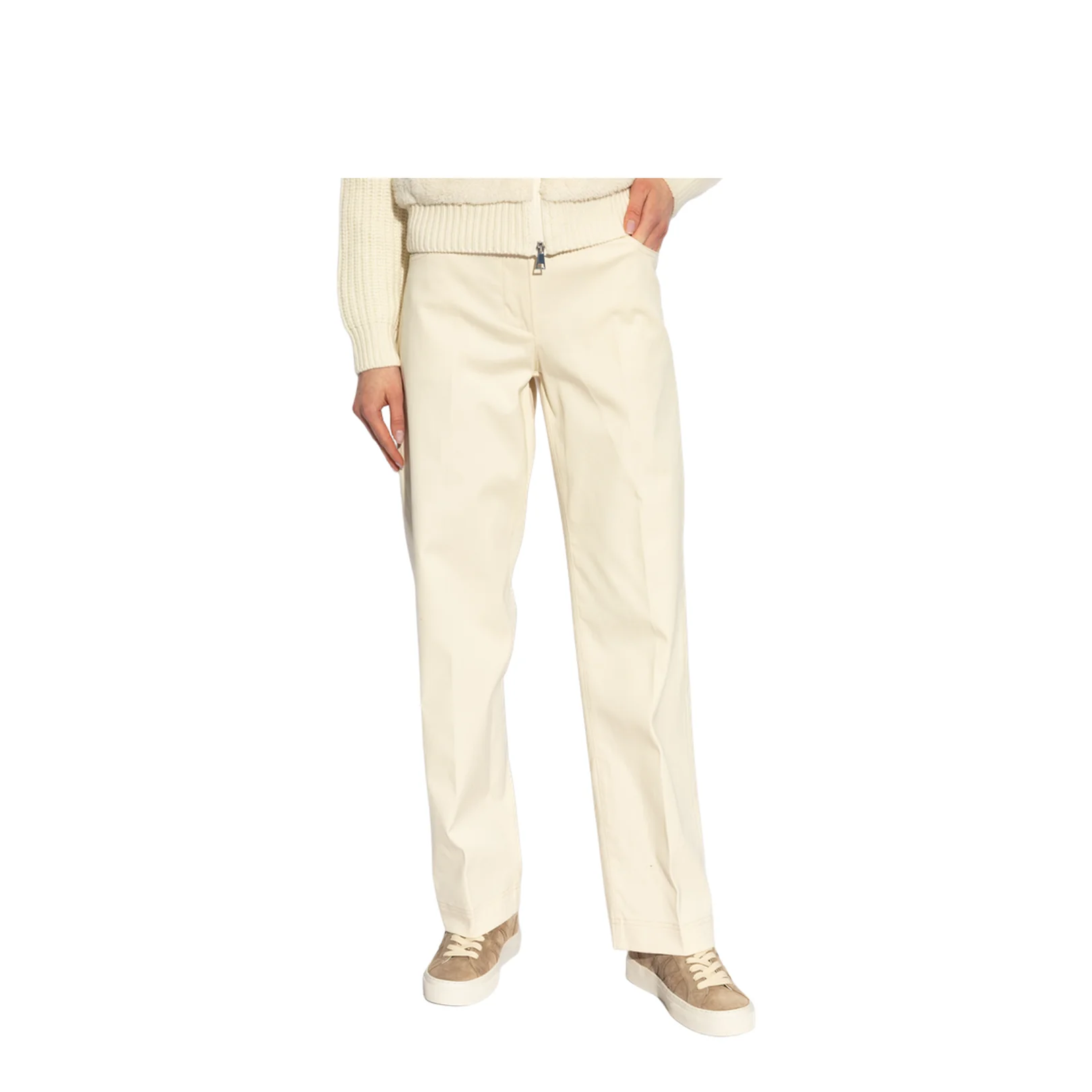 White Ivory Cotton Gabardine Straight Leg Trousers - Image 3