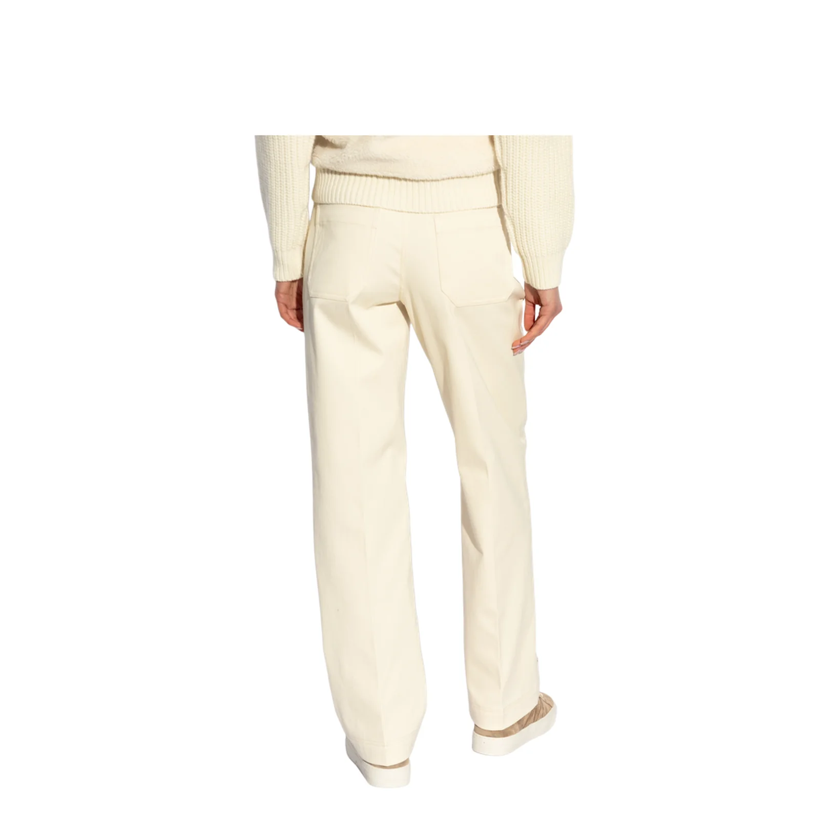 White Ivory Cotton Gabardine Straight Leg Trousers - Image 4