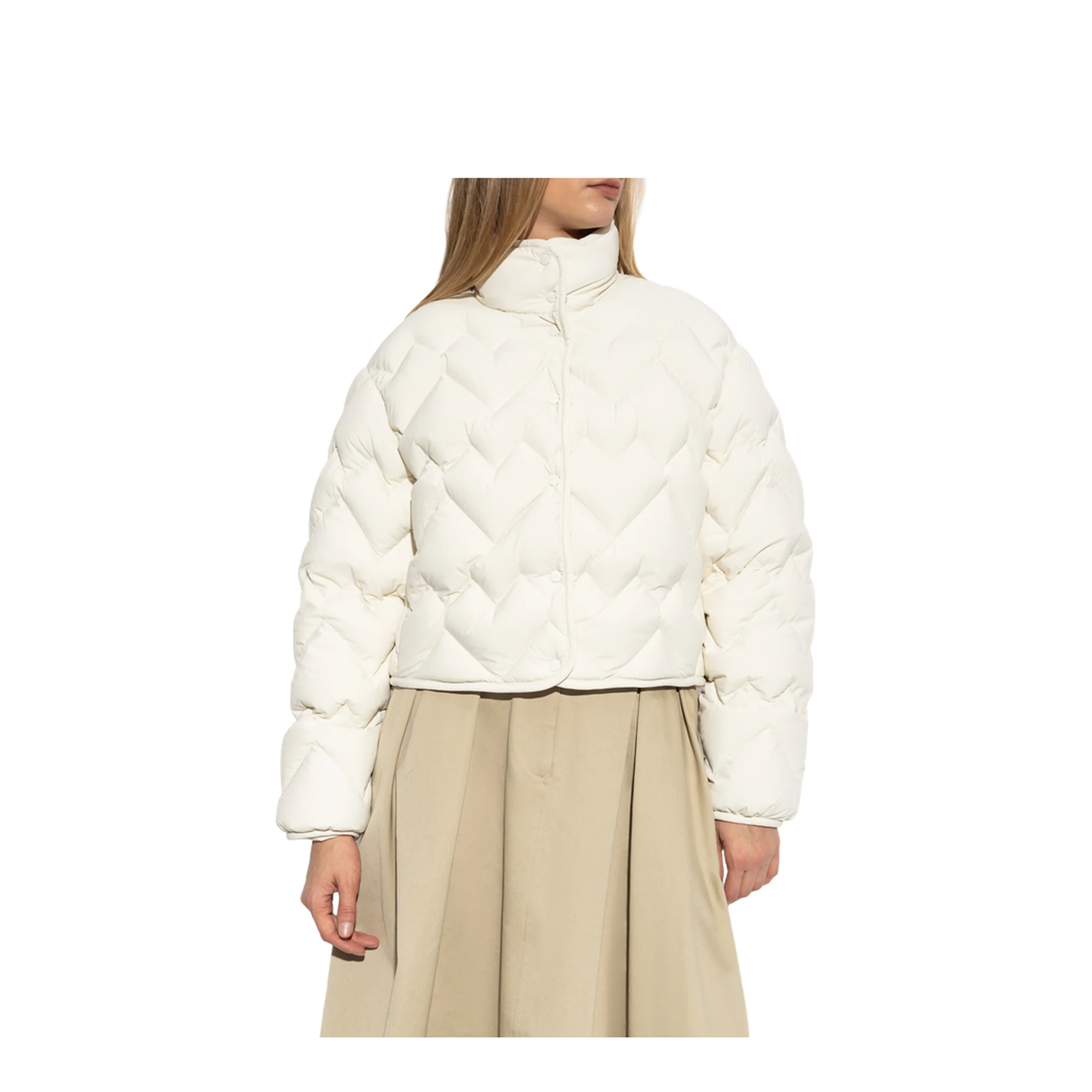 White Senevee Heart-Quilted Short Down Jacket - Image 3