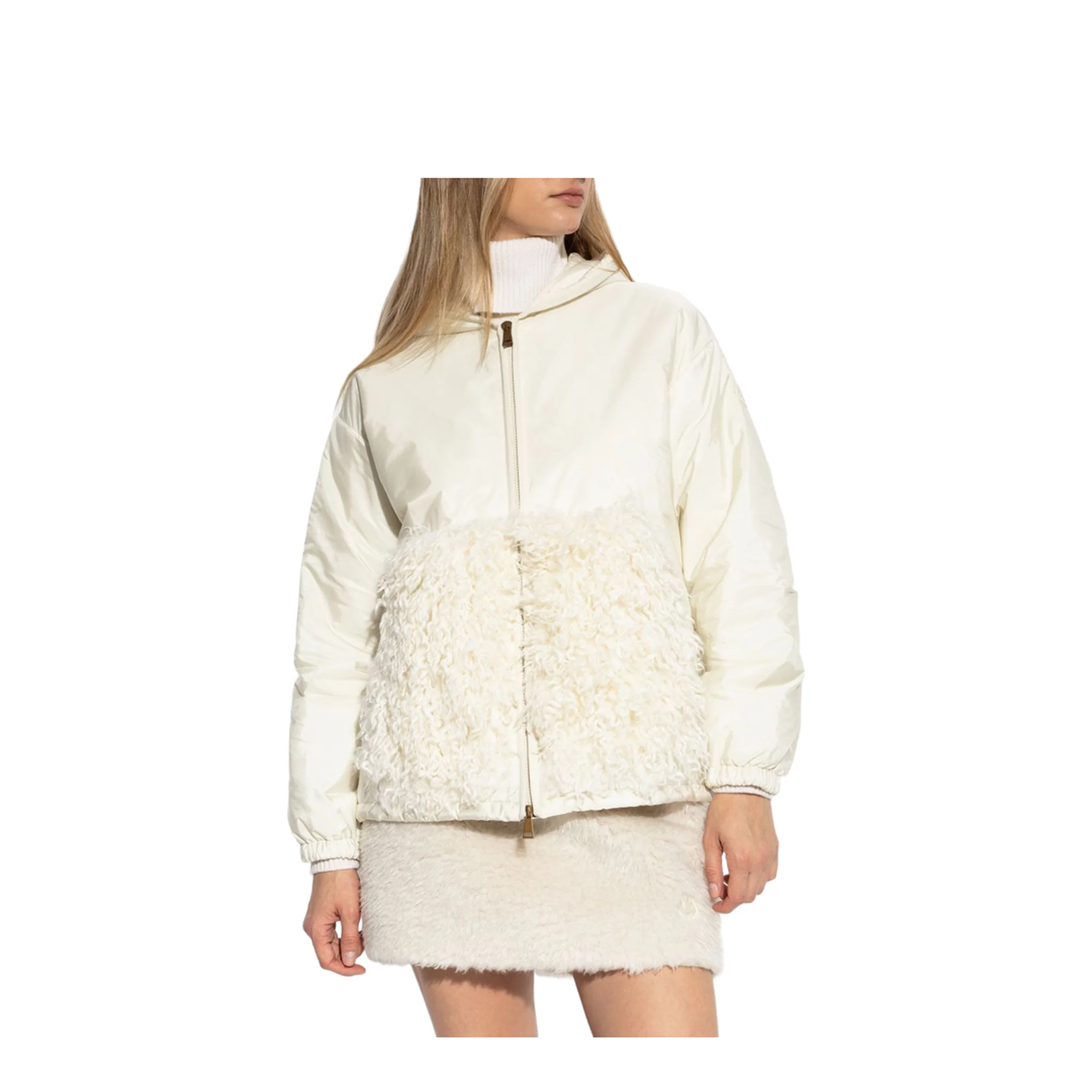 White Teddy-Trimmed Padded Zip-Up Hoodie - Image 4