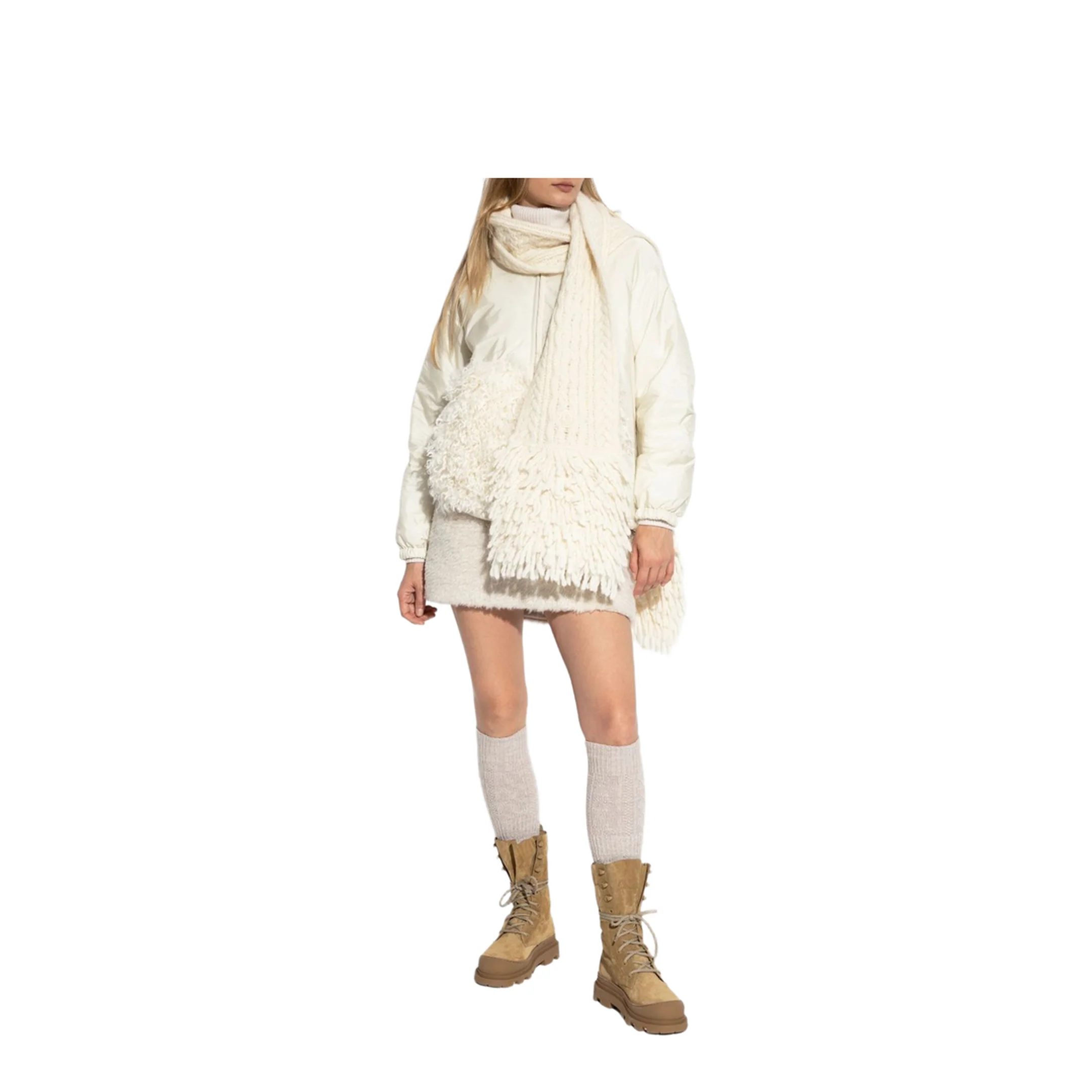 White Teddy-Trimmed Padded Zip-Up Hoodie - Image 5