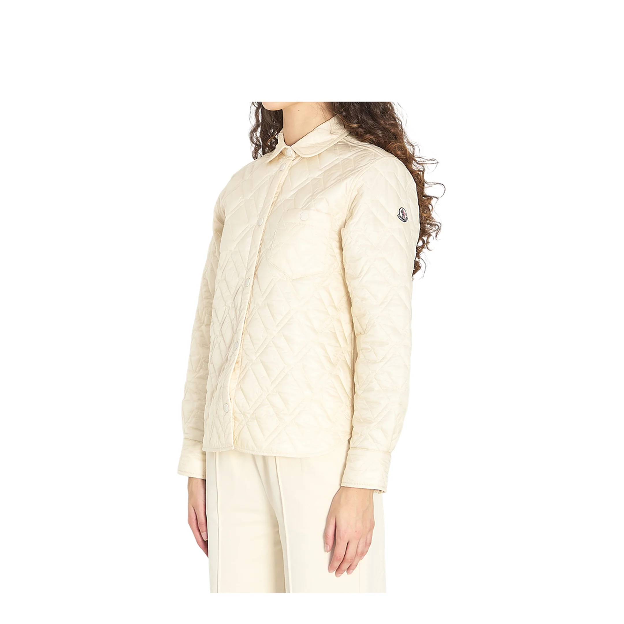 White Ivory Diamond Quilted Padded Shirt Jacket - Image 2