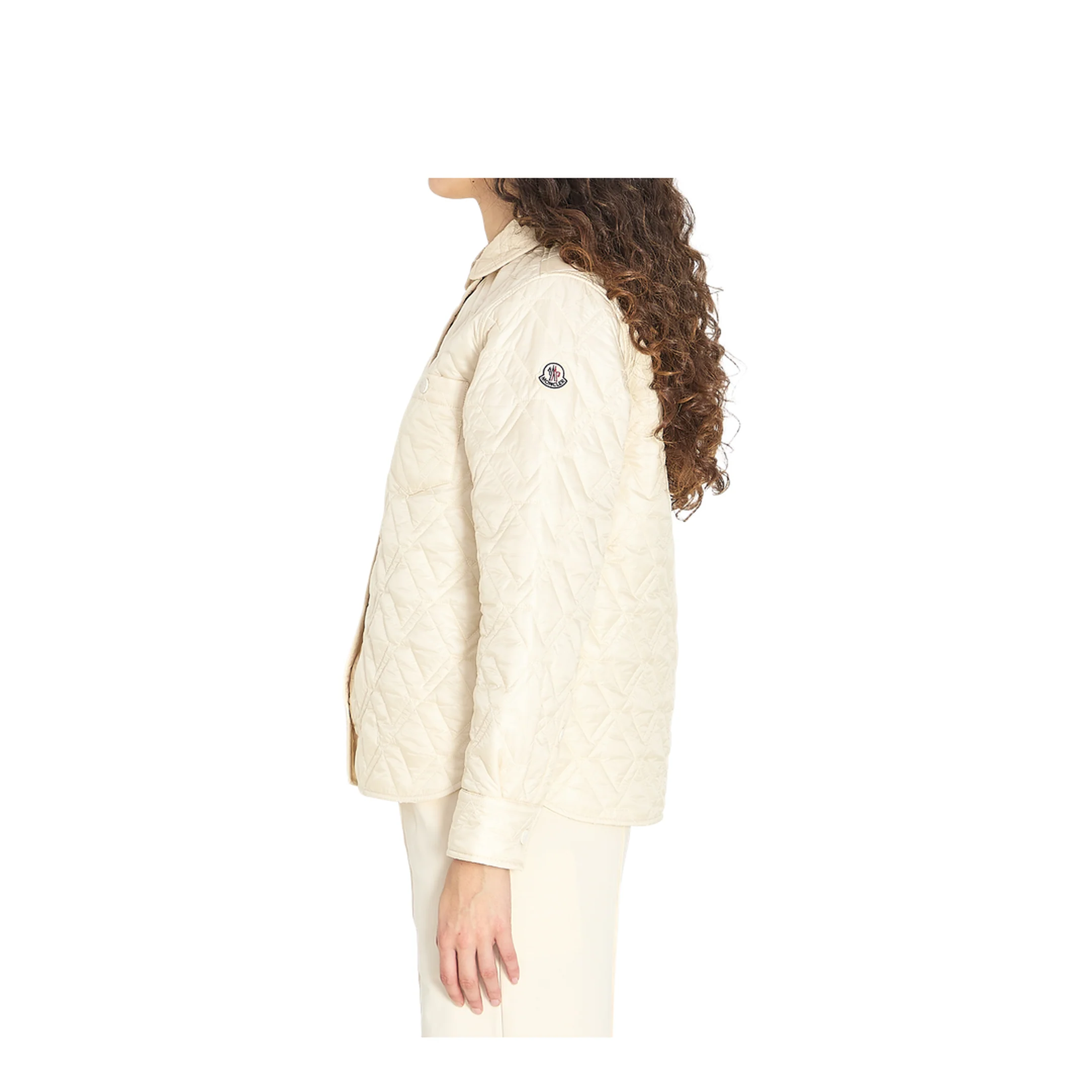 White Ivory Diamond Quilted Padded Shirt Jacket - Image 3