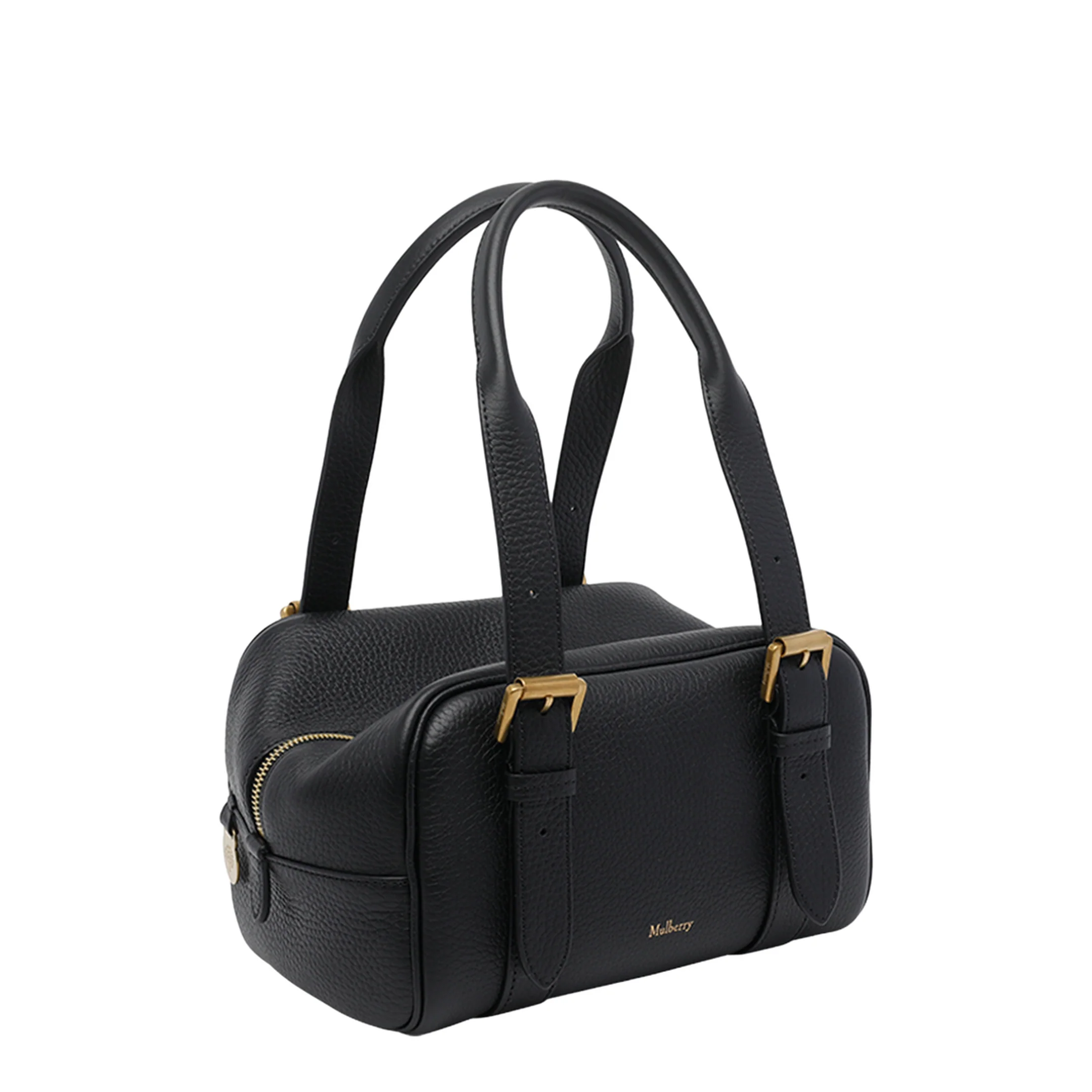 Small Heavy Grain Leather Boston Bag - Black - Image 2
