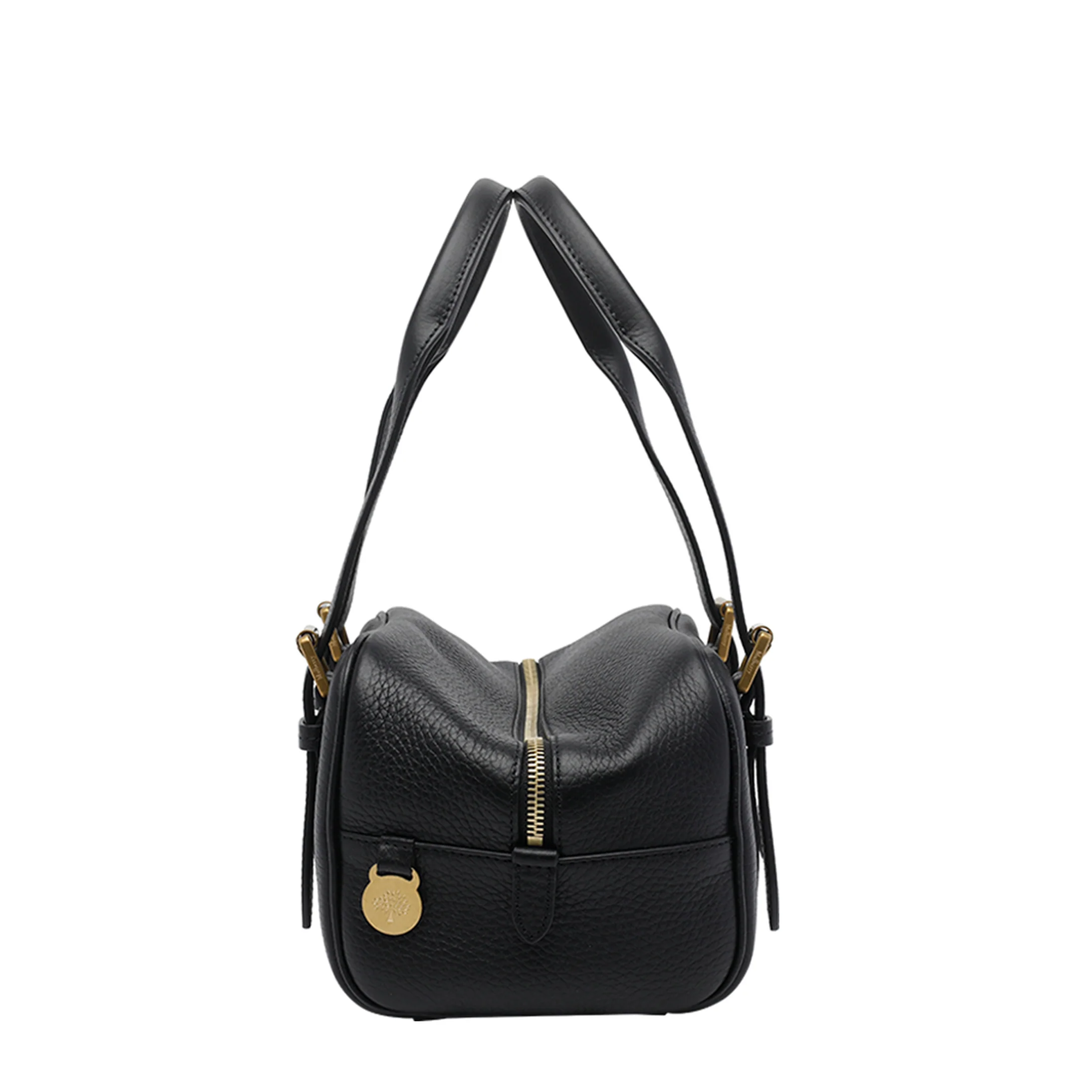 Small Heavy Grain Leather Boston Bag - Black - Image 4
