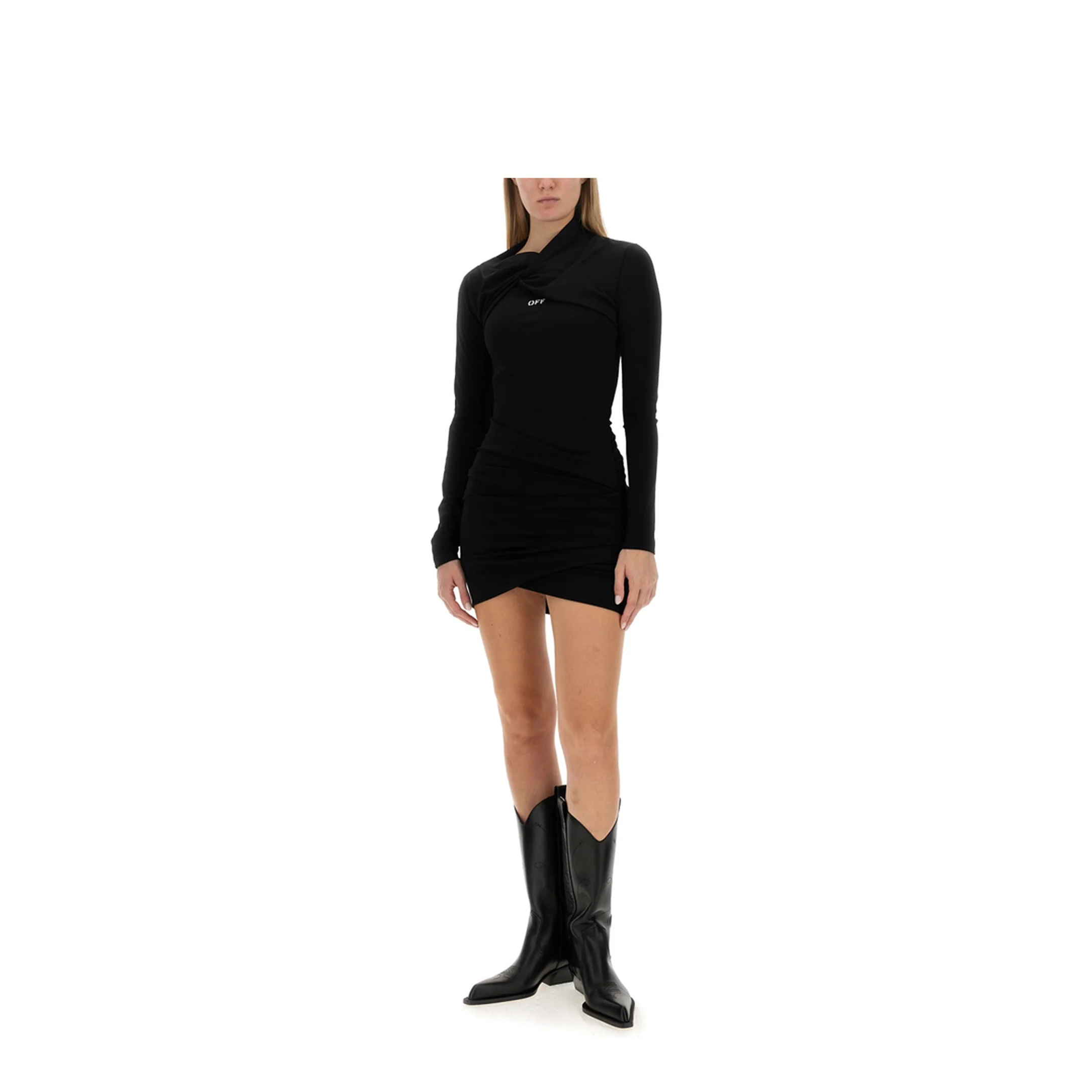 Stamp Twist Detail Mini Dress Black - Image 2