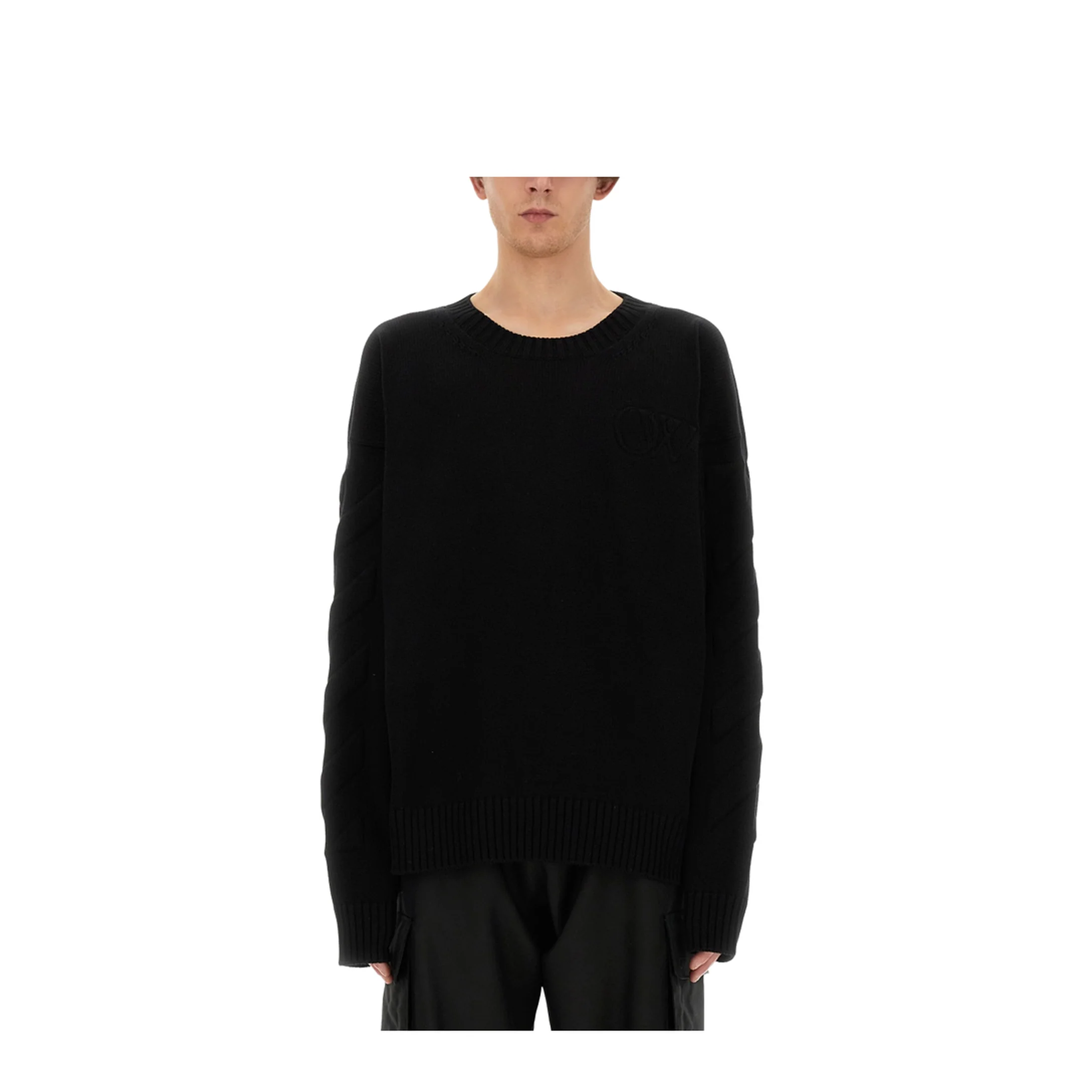 Sweater with Embossed Diagonal Motif Black