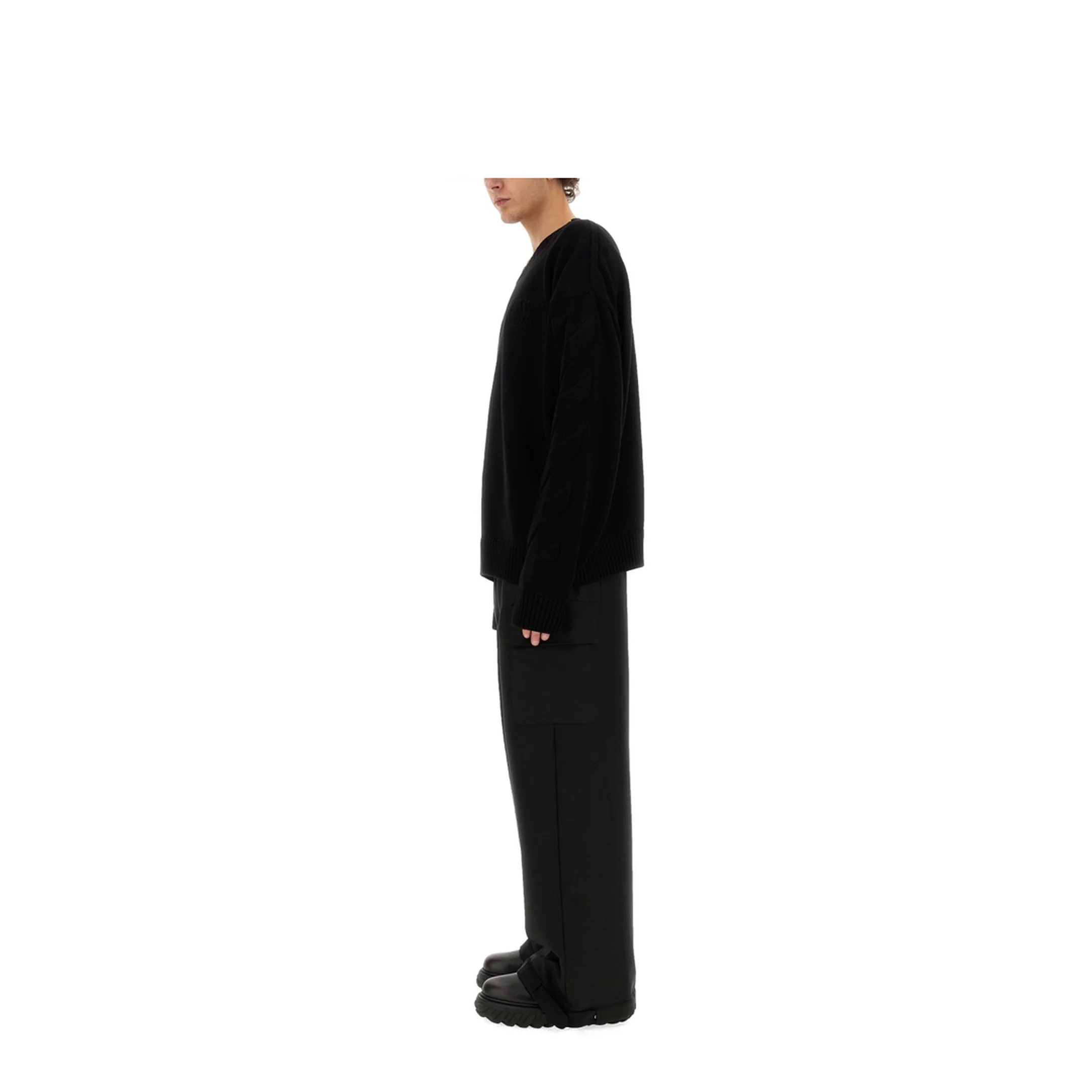 Sweater with Embossed Diagonal Motif Black - Image 2
