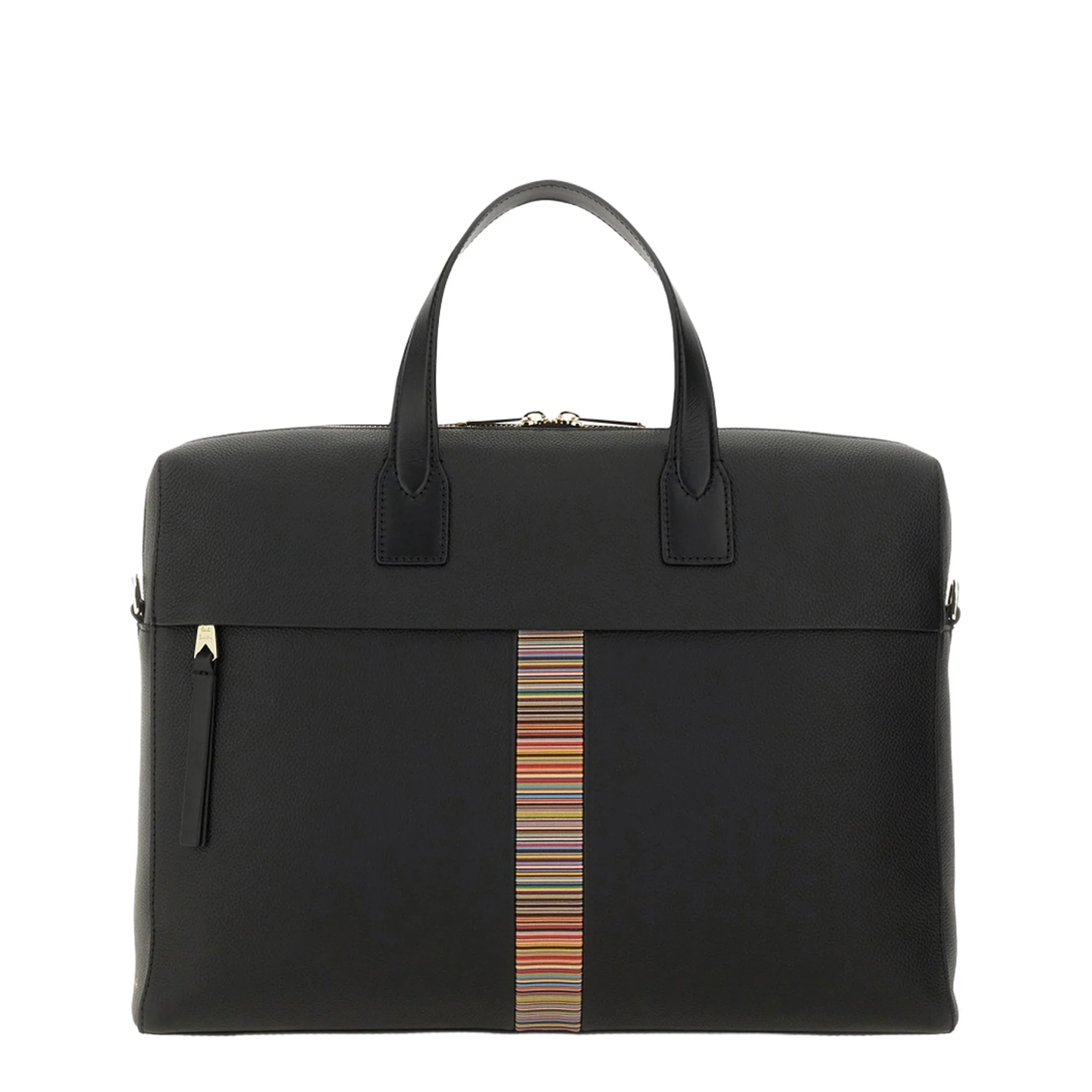 Black Leather Folio Bag with Signature Stripe Edges - Image 3