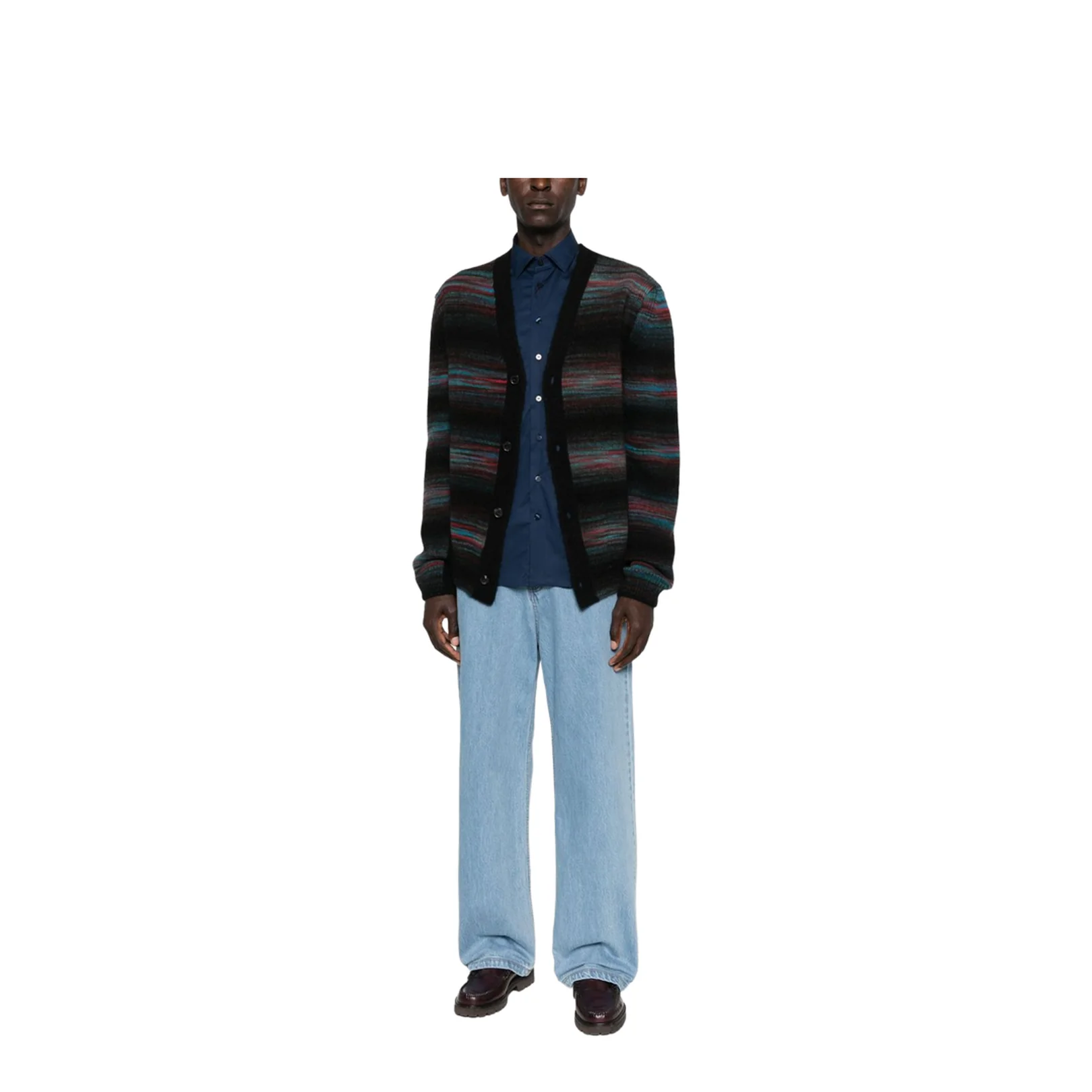 Black V-neck Sweater with Horizontal Stripes - Image 4
