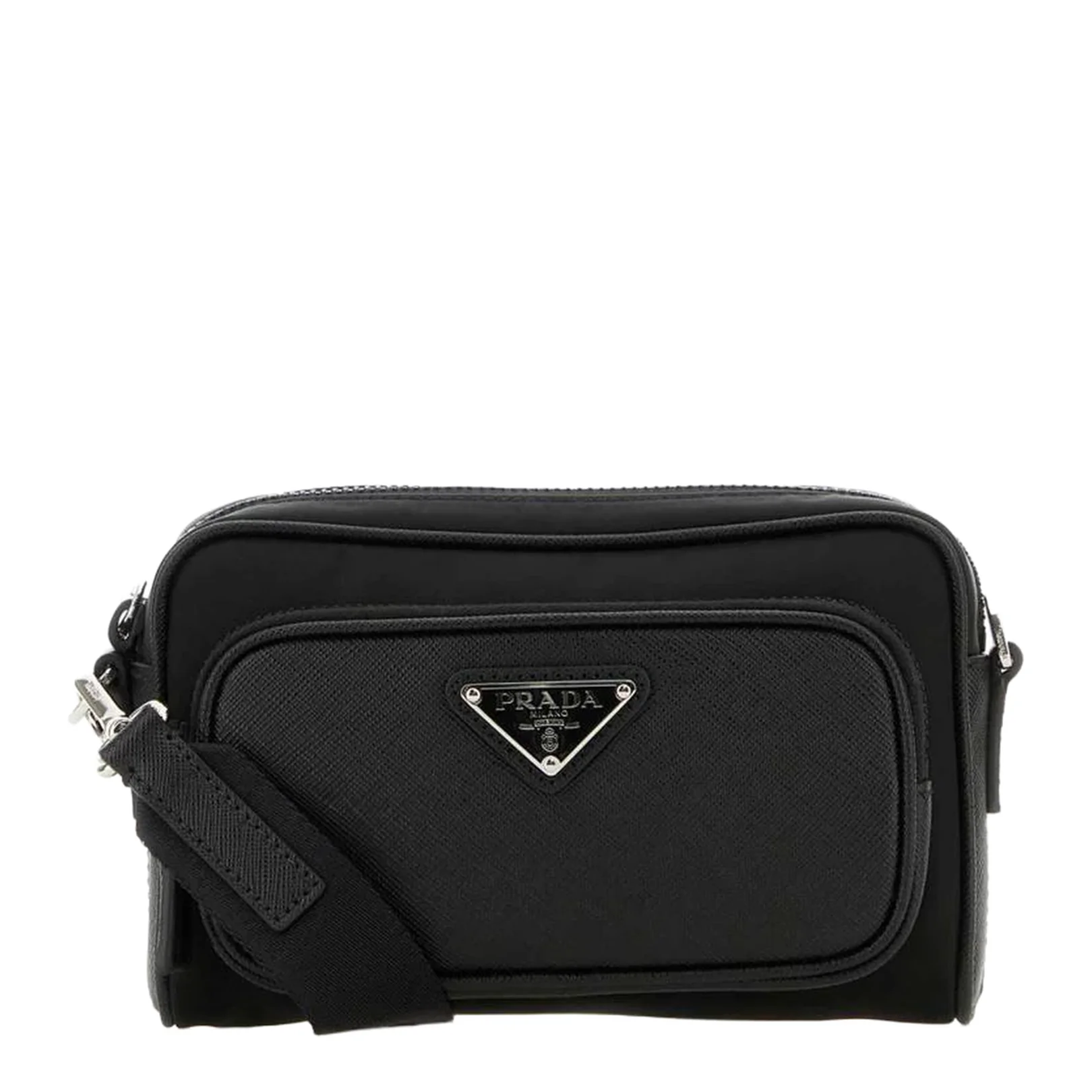 Black Re-Nylon and Leather Crossbody Bag