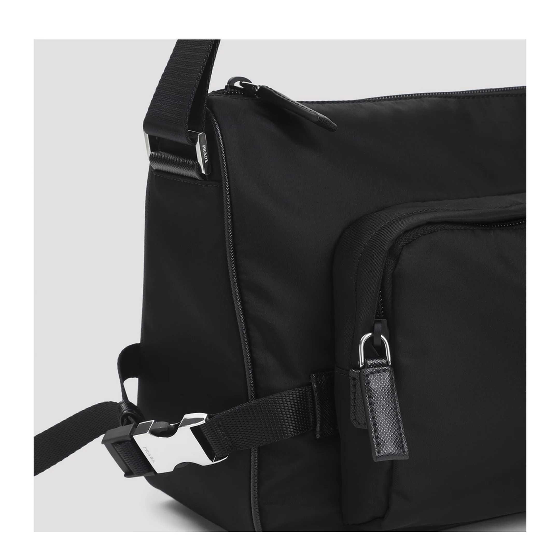 Side-Release Buckles Re-nylon Shoulder Bag - Black - Image 3