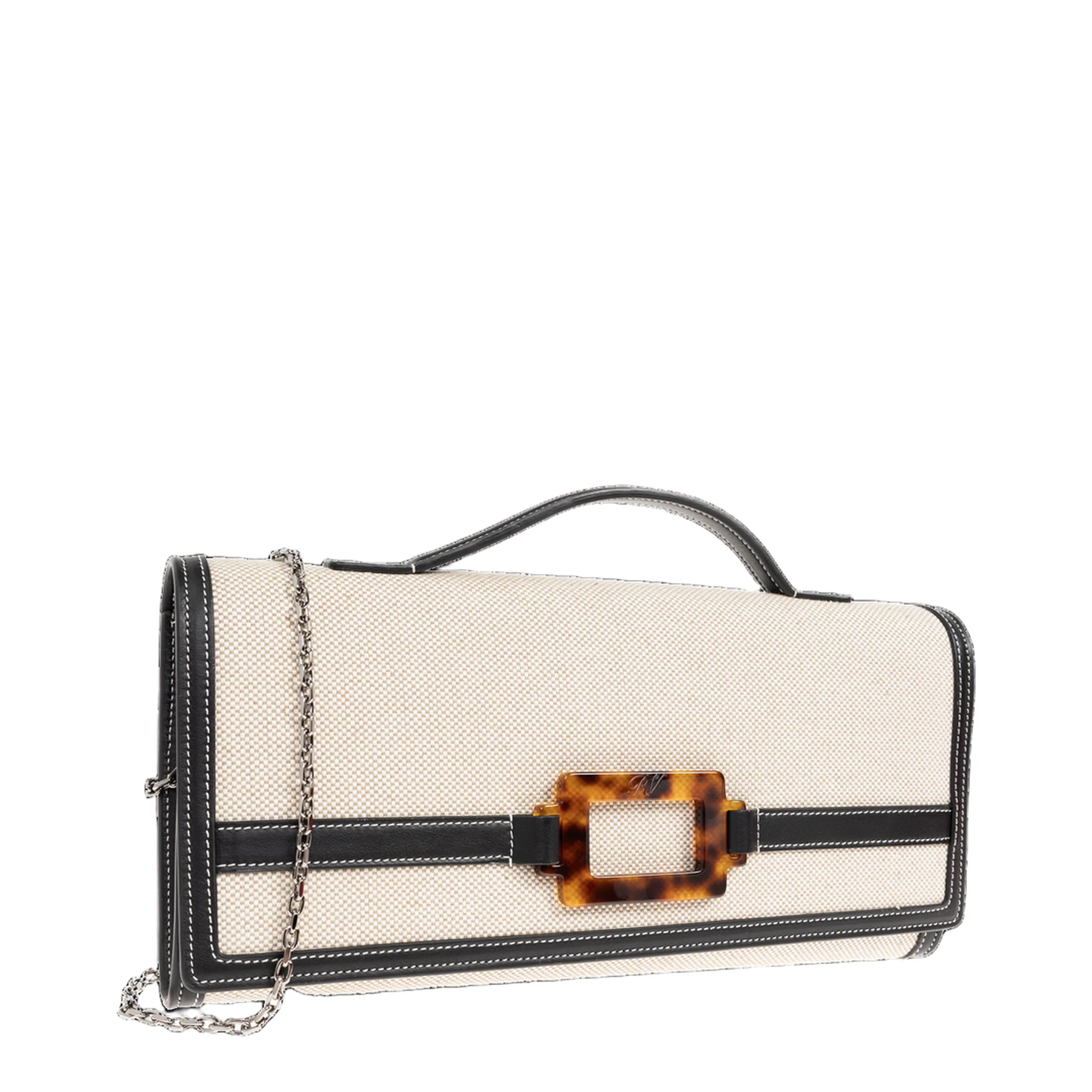 Belle Canvas Clutch Bag - Cream/Black - Image 3