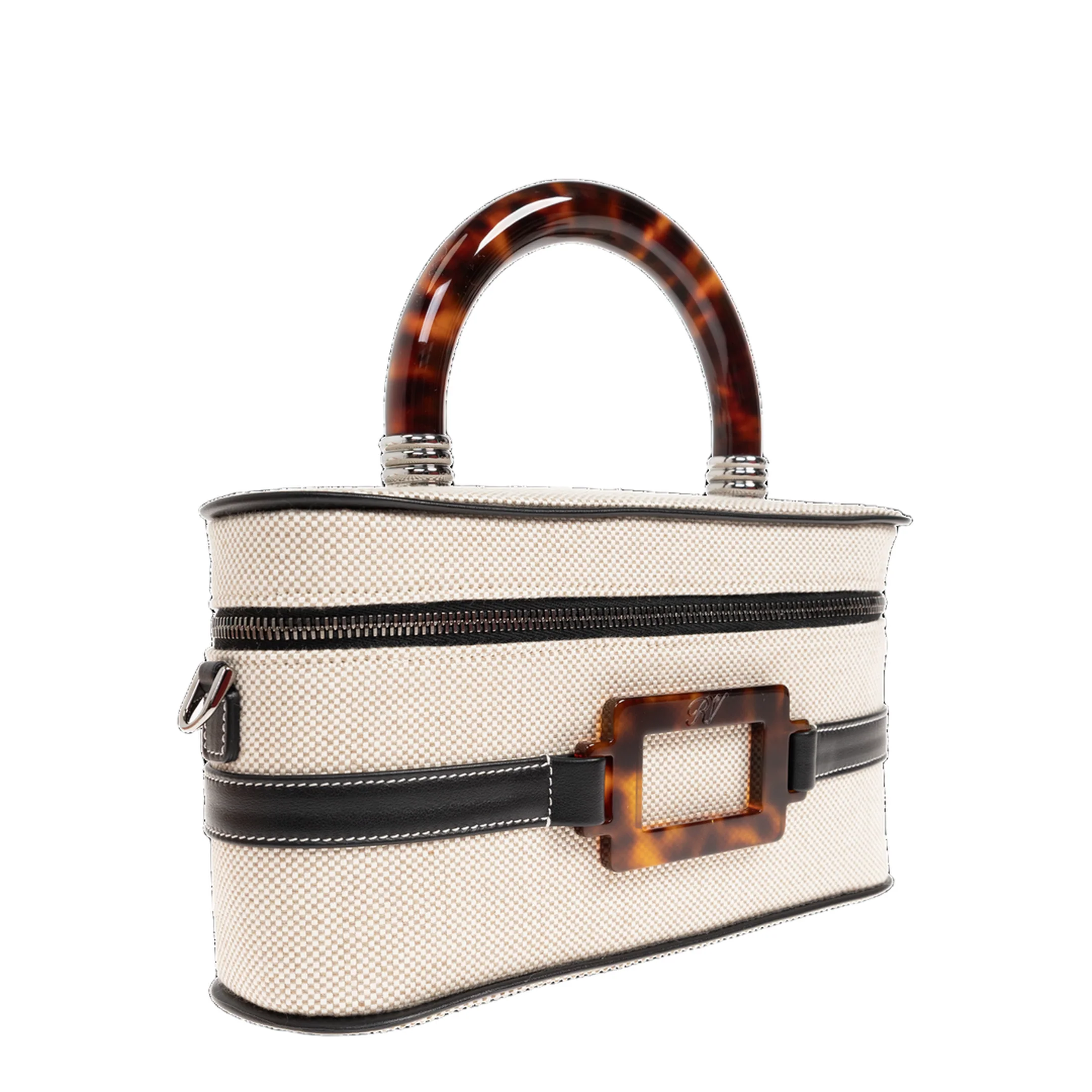 Vanity Mini Canvas Handbag - Natural/Black - Image 3