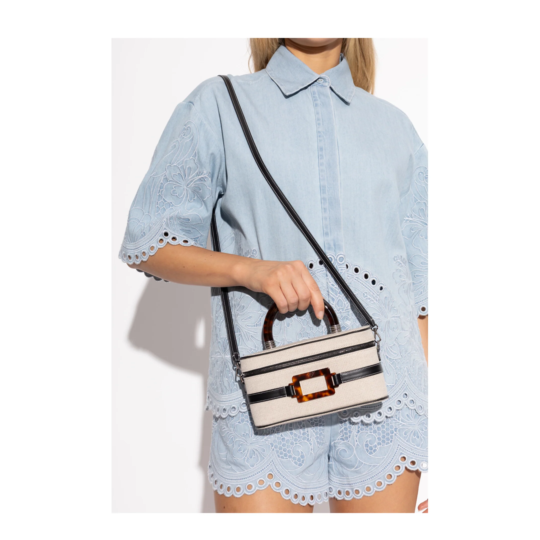 Vanity Mini Canvas Handbag - Natural/Black - Image 5