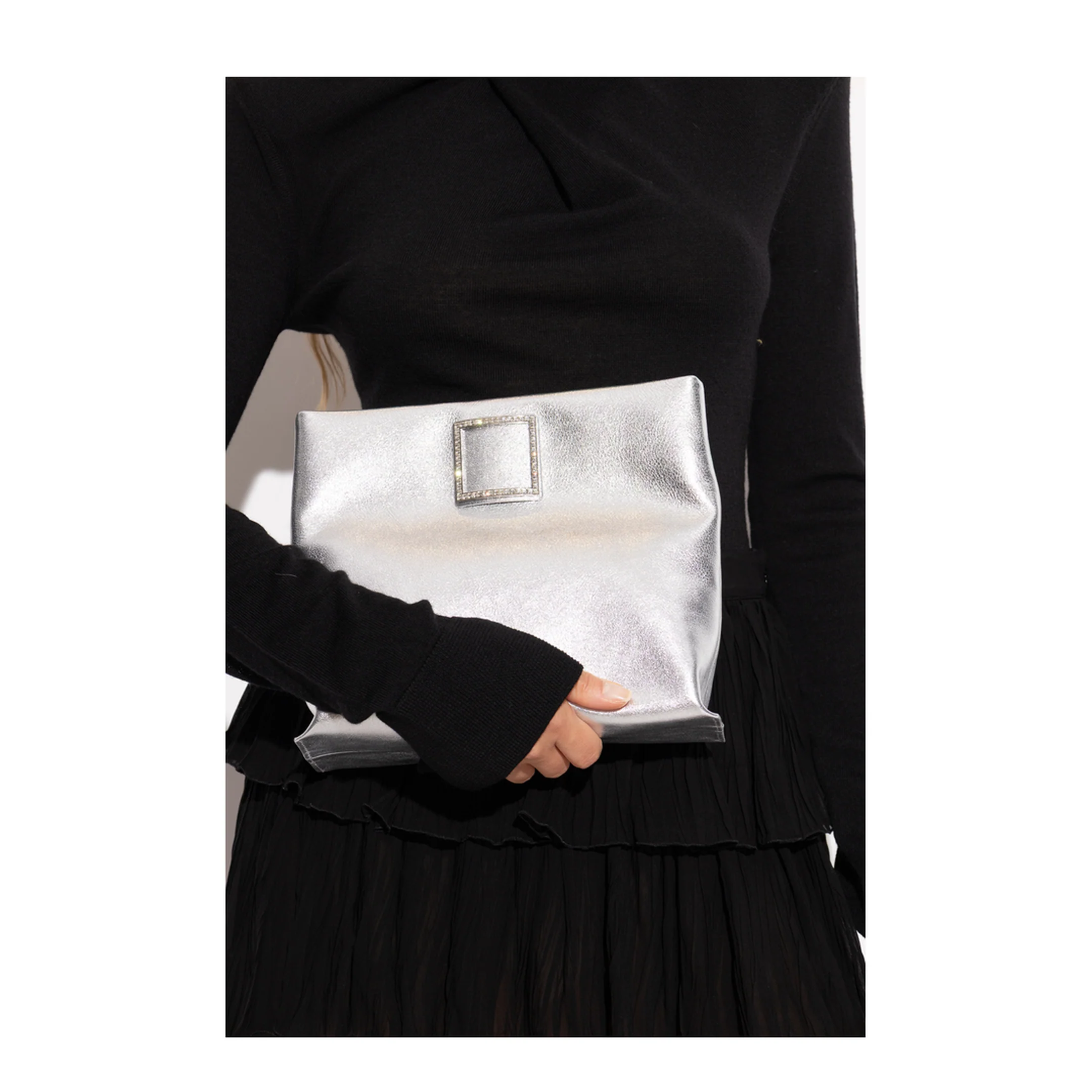 Trompette Chain Clutch Bag - Silver - Image 5