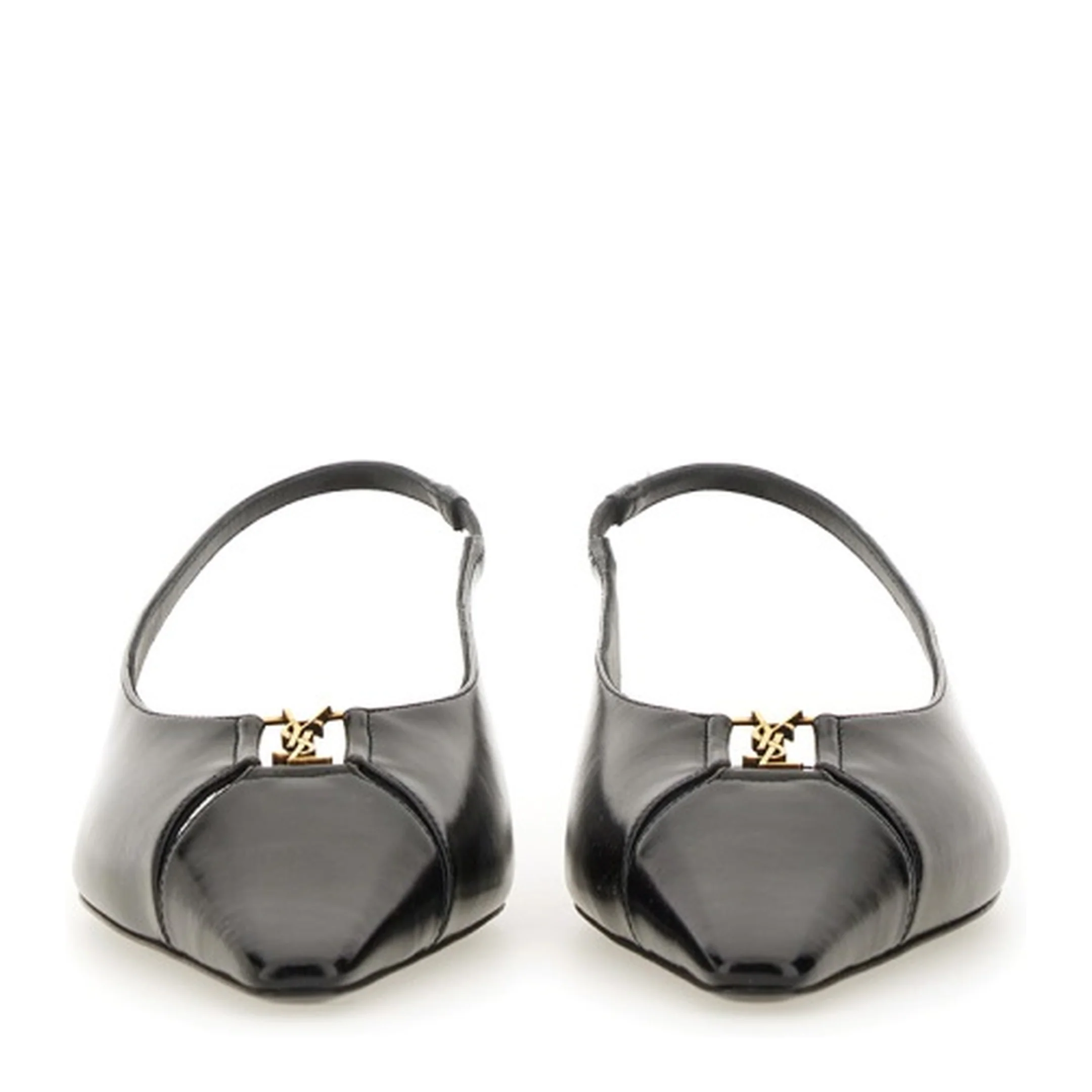 Black Leather Pointed Toe Slingback Strap Flat Sole - Image 4