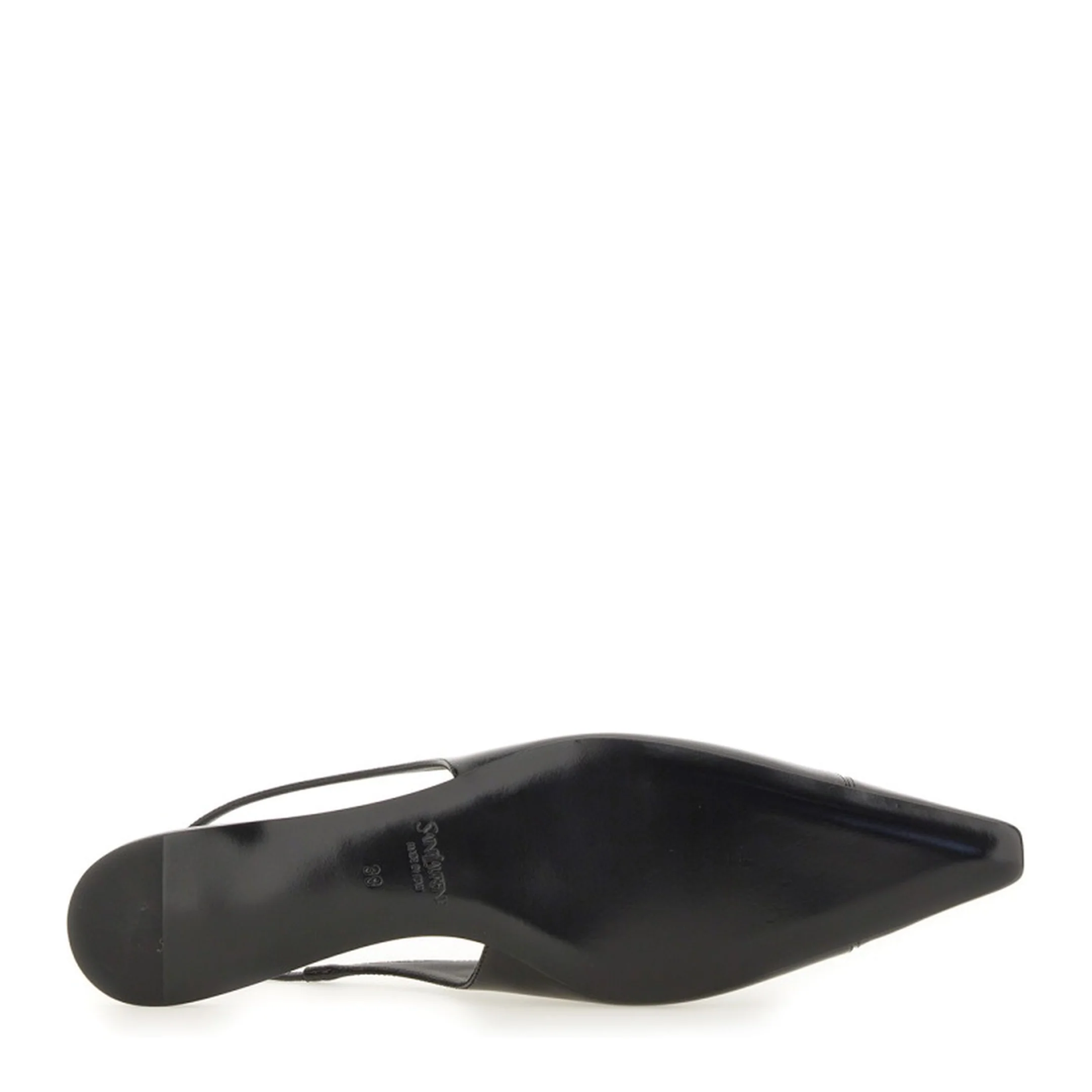 Black Leather Pointed Toe Slingback Strap Flat Sole - Image 5