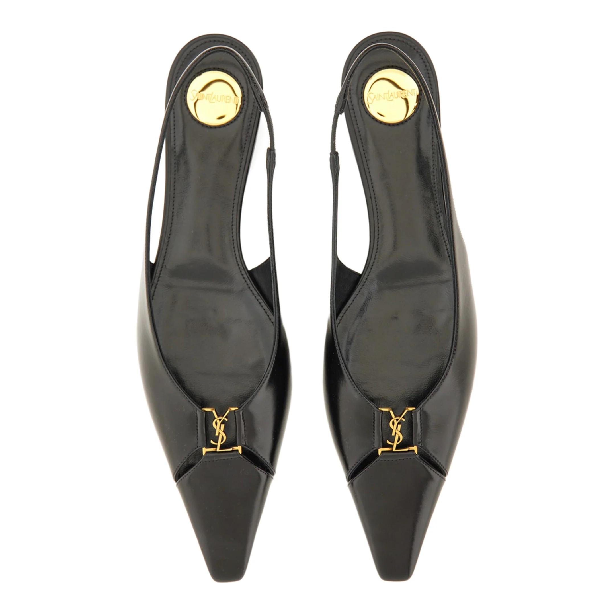 Black Leather Pointed Toe Slingback Strap Flat Sole - Image 6